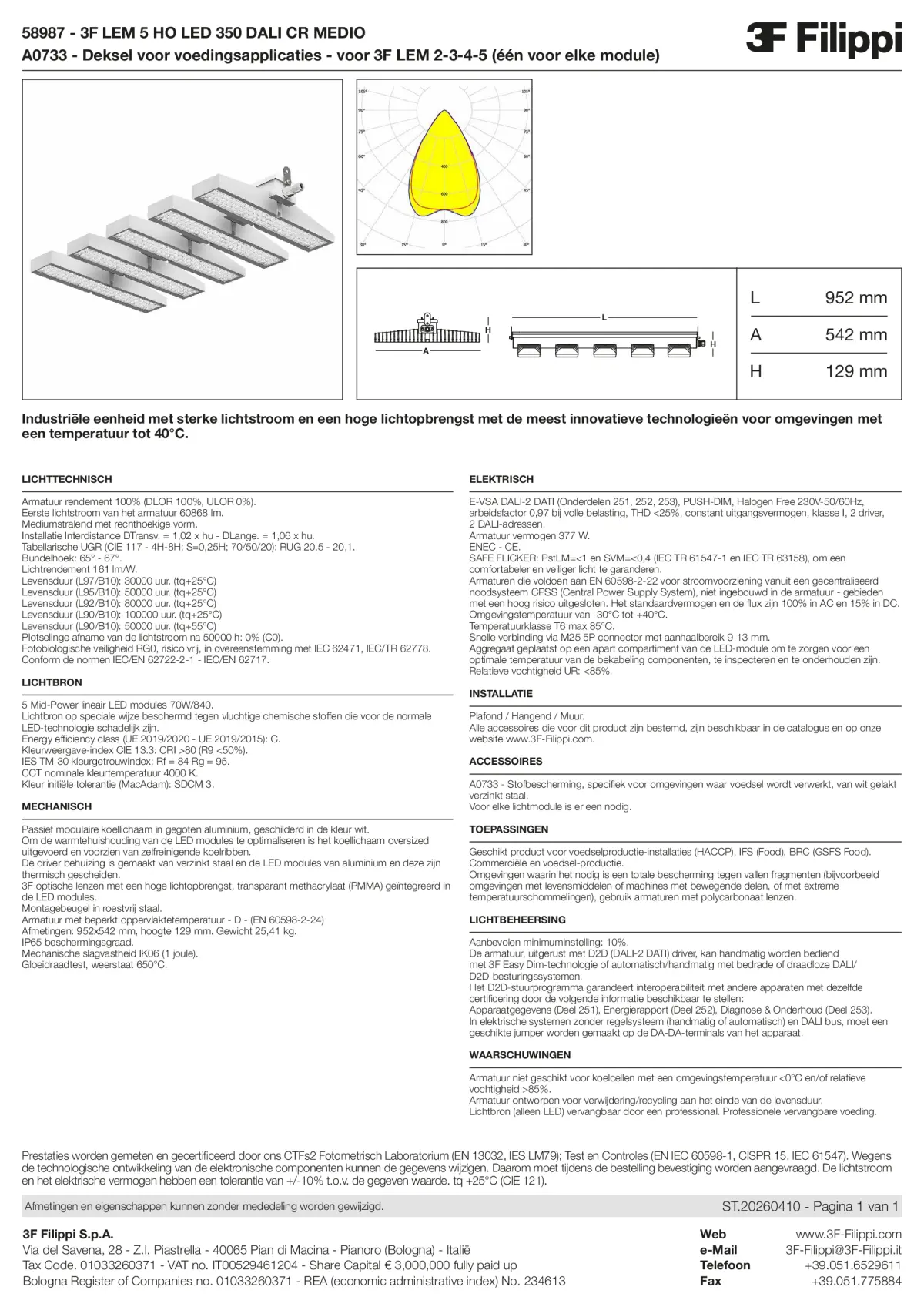 58987+A0733 - 3F LEM 5 HO LED 350 DALI CR MEDIO + FOOD - Datasheet - nl