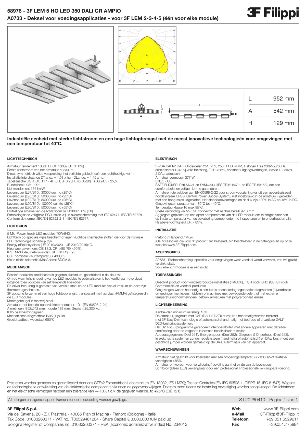 58976+A0733 - 3F LEM 5 HO LED 350 DALI CR AMPIO + FOOD - Datasheet - nl