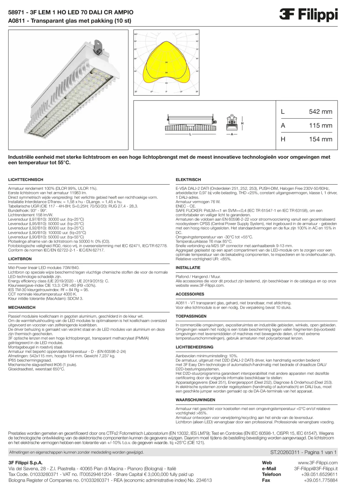 58971+A0811 - 3F LEM 1 HO LED 70 DALI CR AMPIO + VT - Datasheet - nl