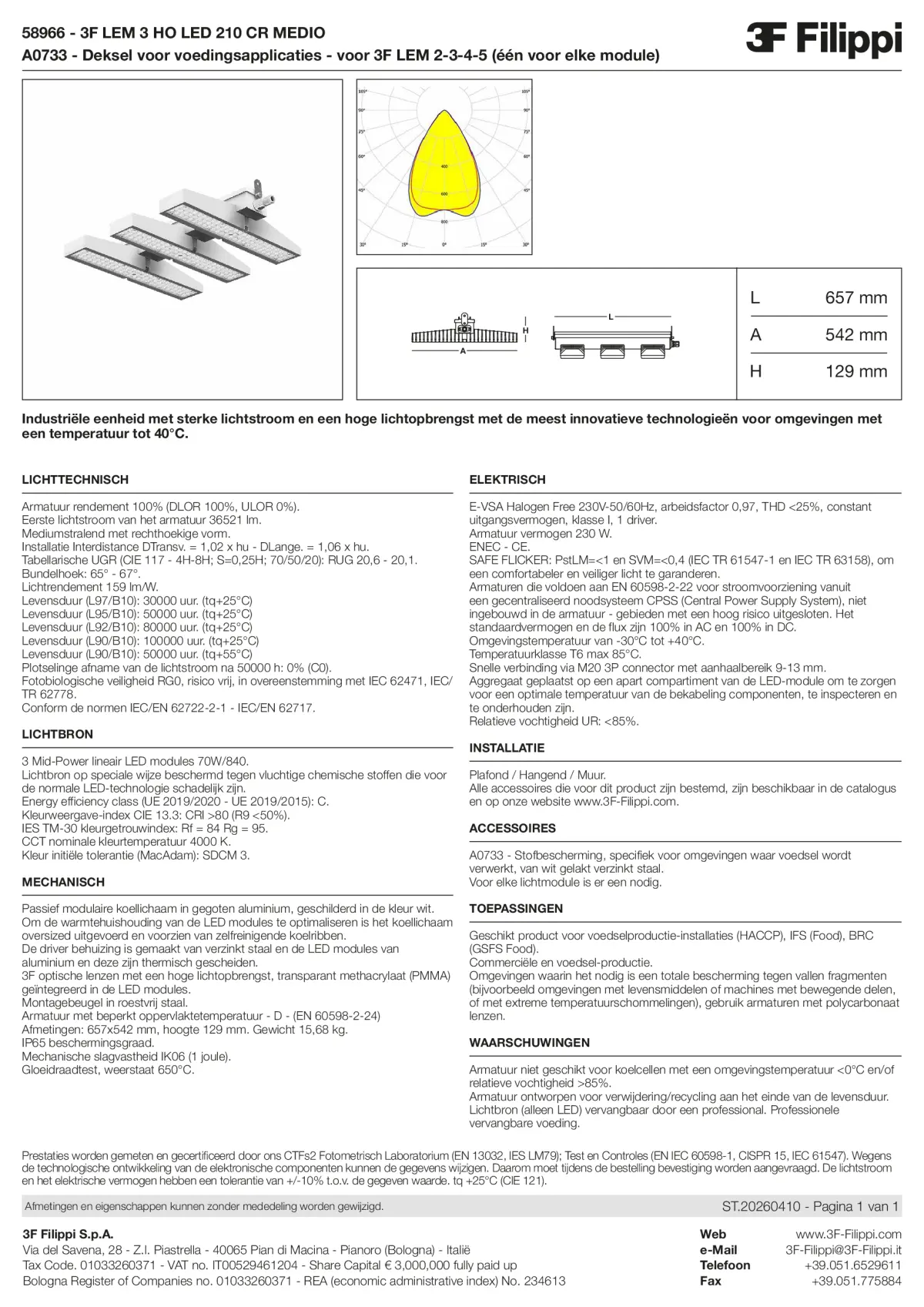 58966+A0733 - 3F LEM 3 HO LED 210 CR MEDIO + FOOD - Datasheet - nl