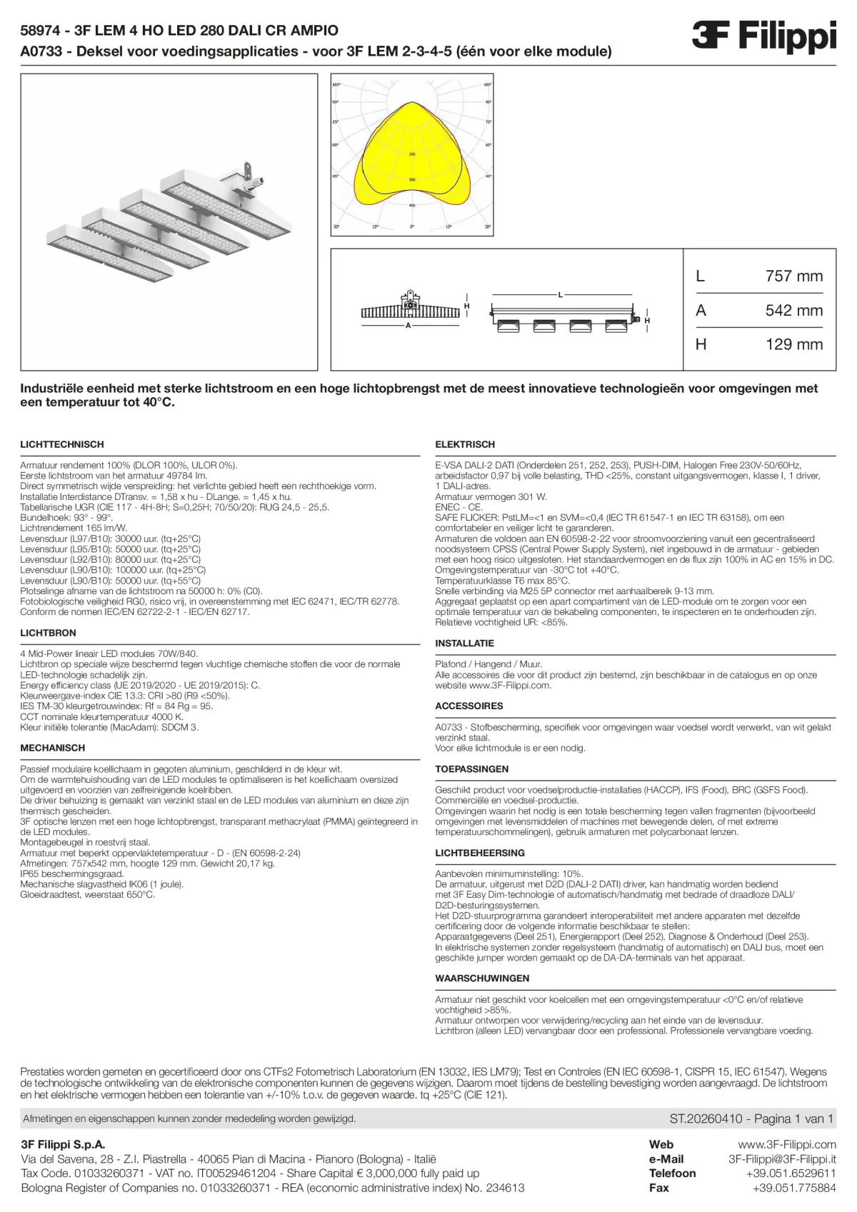 58974+A0733 - 3F LEM 4 HO LED 280 DALI CR AMPIO + FOOD - Datasheet - nl