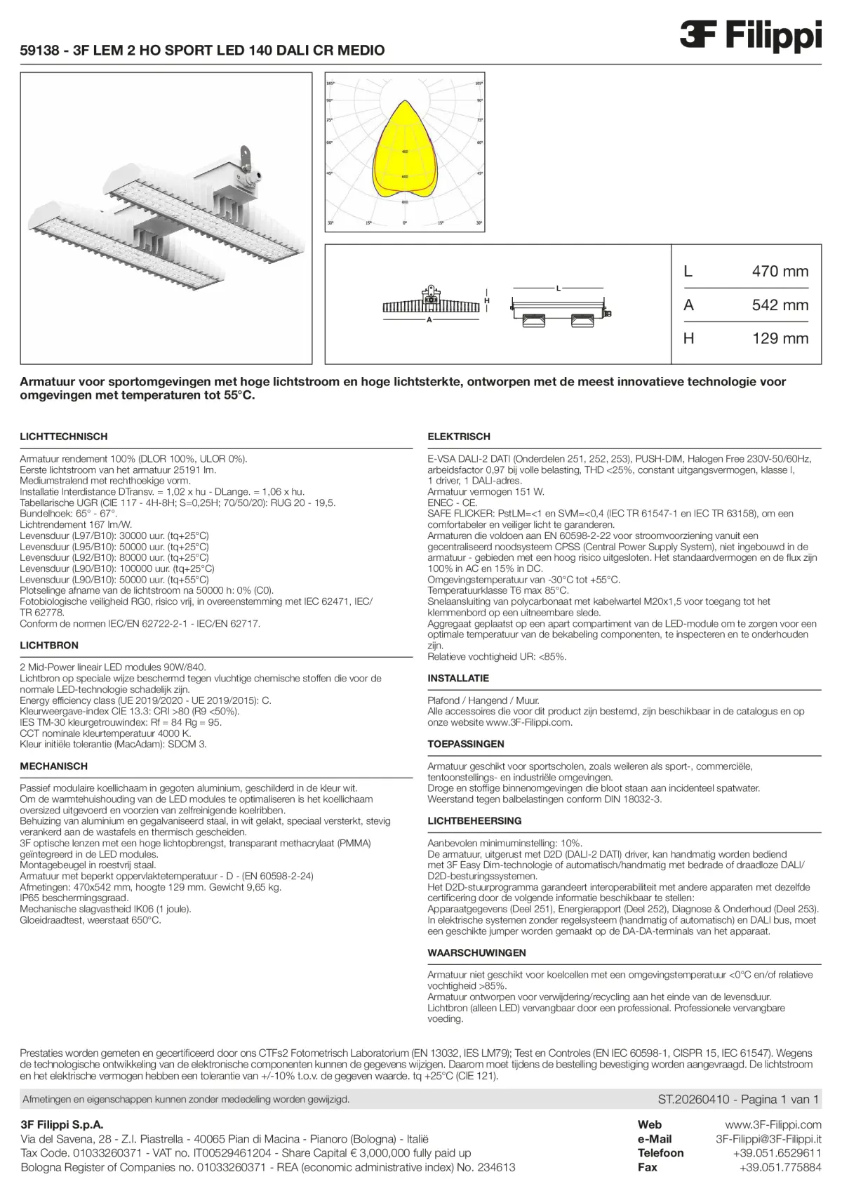 59138 - 3F LEM 2 HO SPORT LED 140 DALI CR MEDIO - Datasheet - nl