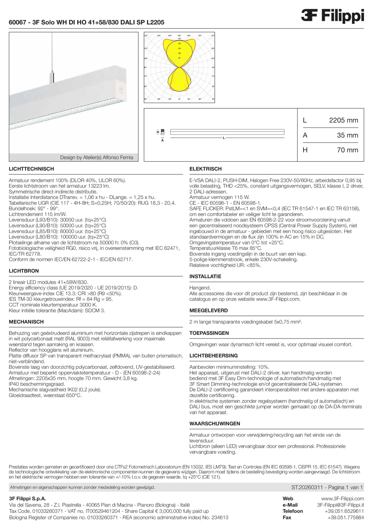 60067 - 3F Solo WH DI HO 41+58-830 DALI SP L2205 - Datasheet - nl