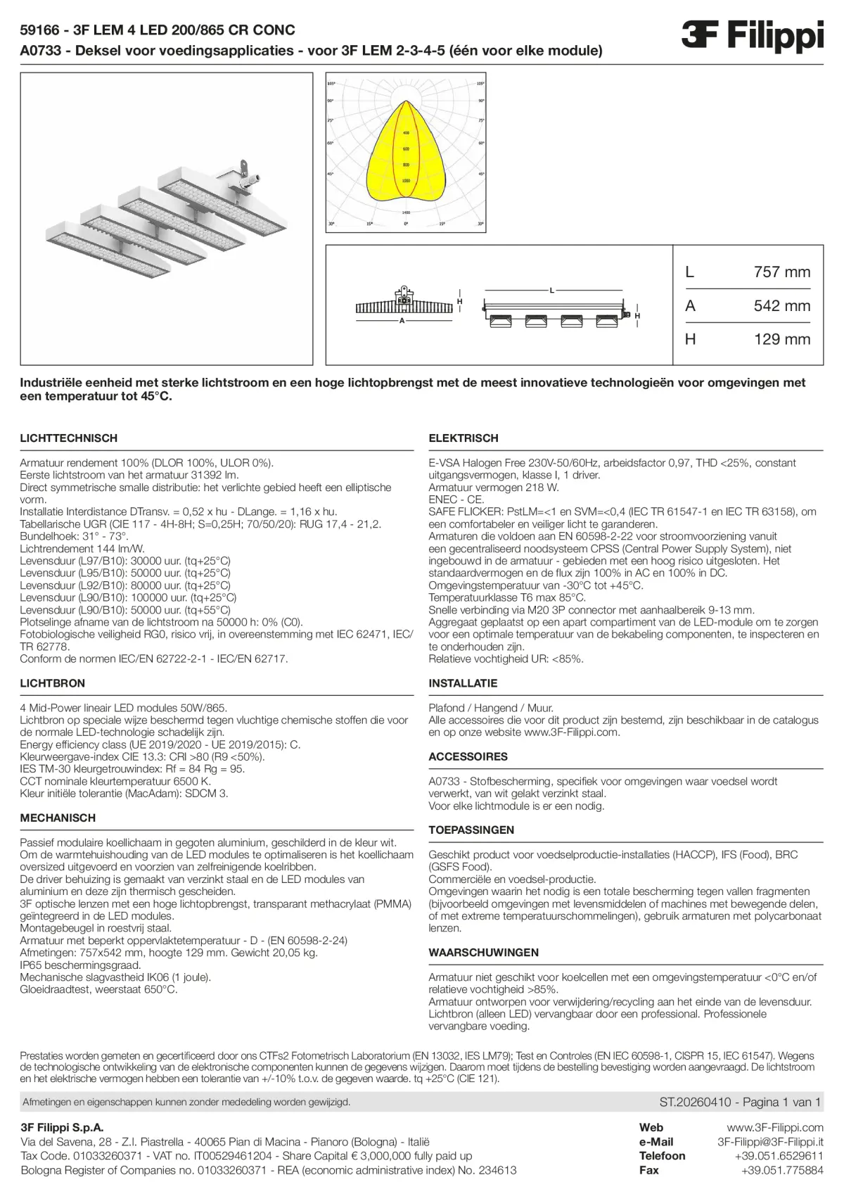59166+A0733 - 3F LEM 4 LED 200-865 CR CONC + FOOD - Datasheet - nl