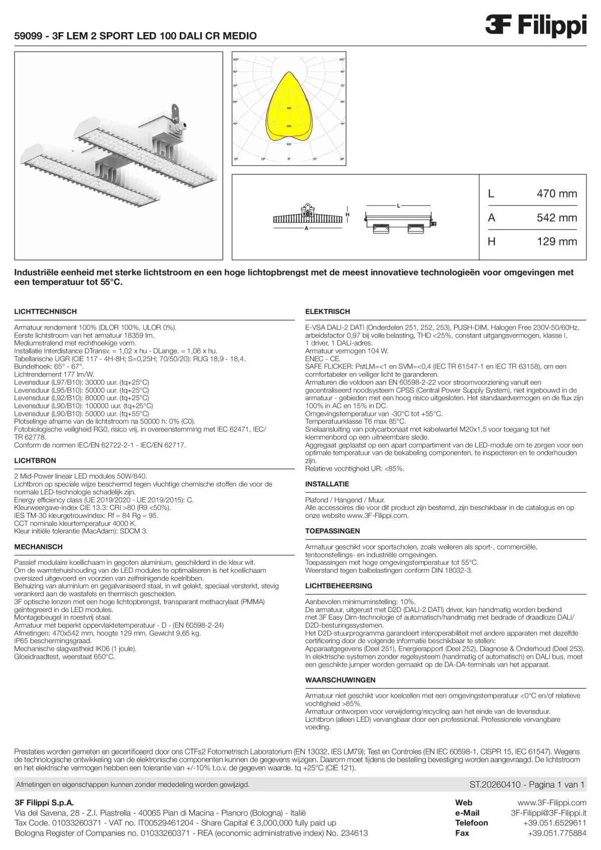 59099 - 3F LEM 2 SPORT LED 100 DALI CR MEDIO - Datasheet - nl