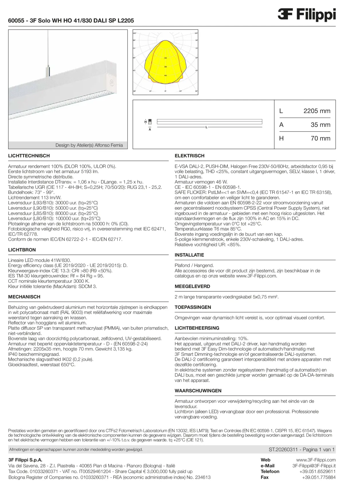60055 - 3F Solo WH HO 41-830 DALI SP L2205 - Datasheet - nl