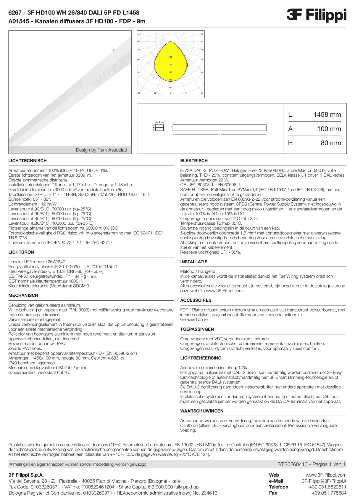 6267+A01545 - 3F HD100 WH 26-840 DALI 5P FD L1458 + FDP - Datasheet - nl
