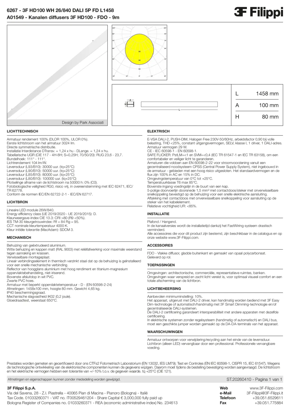 6267+A01549 - 3F HD100 WH 26-840 DALI 5P FD L1458 + FDO - Datasheet - nl