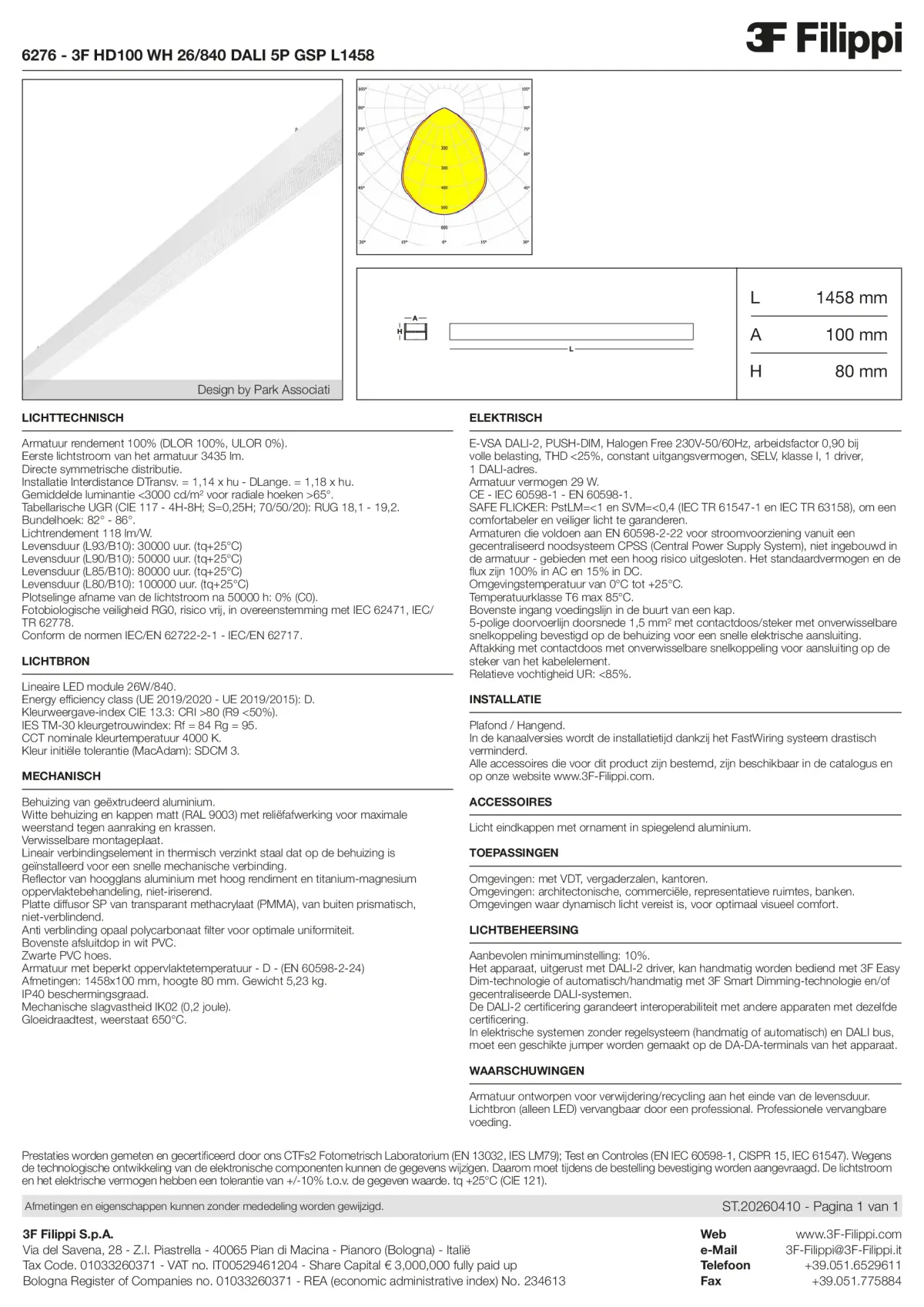 6276 - 3F HD100 WH 26-840 DALI 5P GSP L1458 - Datasheet - nl