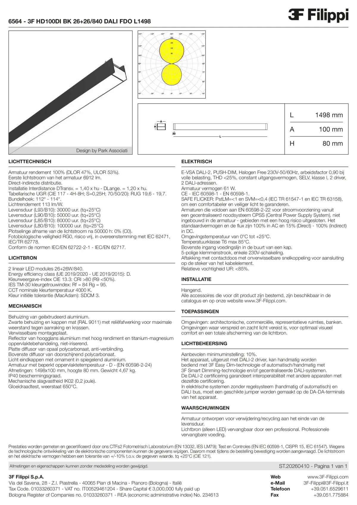 6564 - 3F HD100DI BK 26+26-840 DALI FDO L1498 - Datasheet - nl