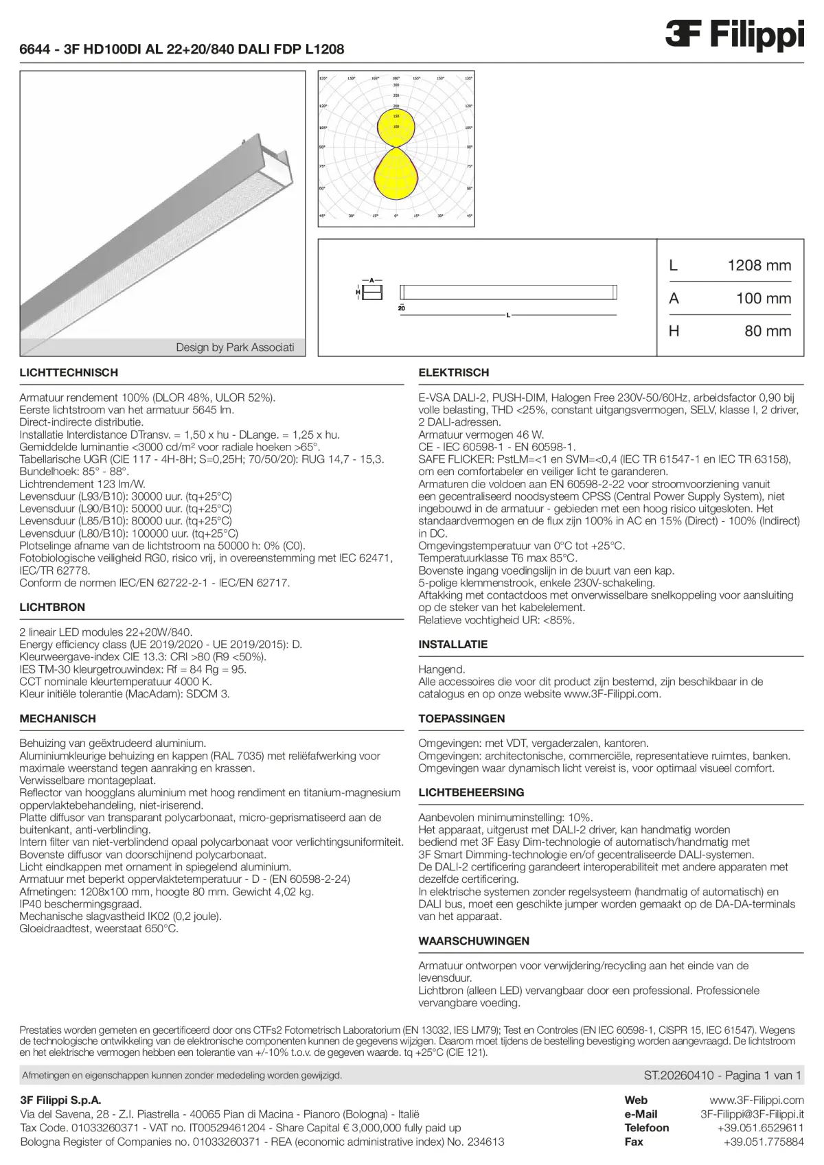 6644 - 3F HD100DI AL 22+20-840 DALI FDP L1208 - Datasheet - nl
