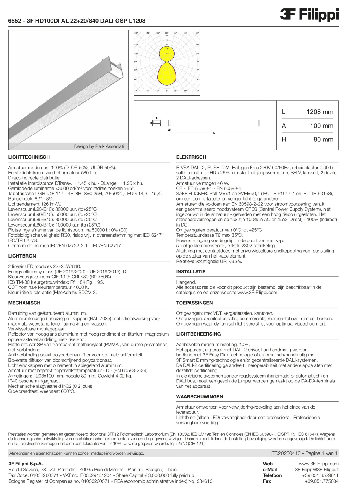 6652 - 3F HD100DI AL 22+20-840 DALI GSP L1208 - Datasheet - nl