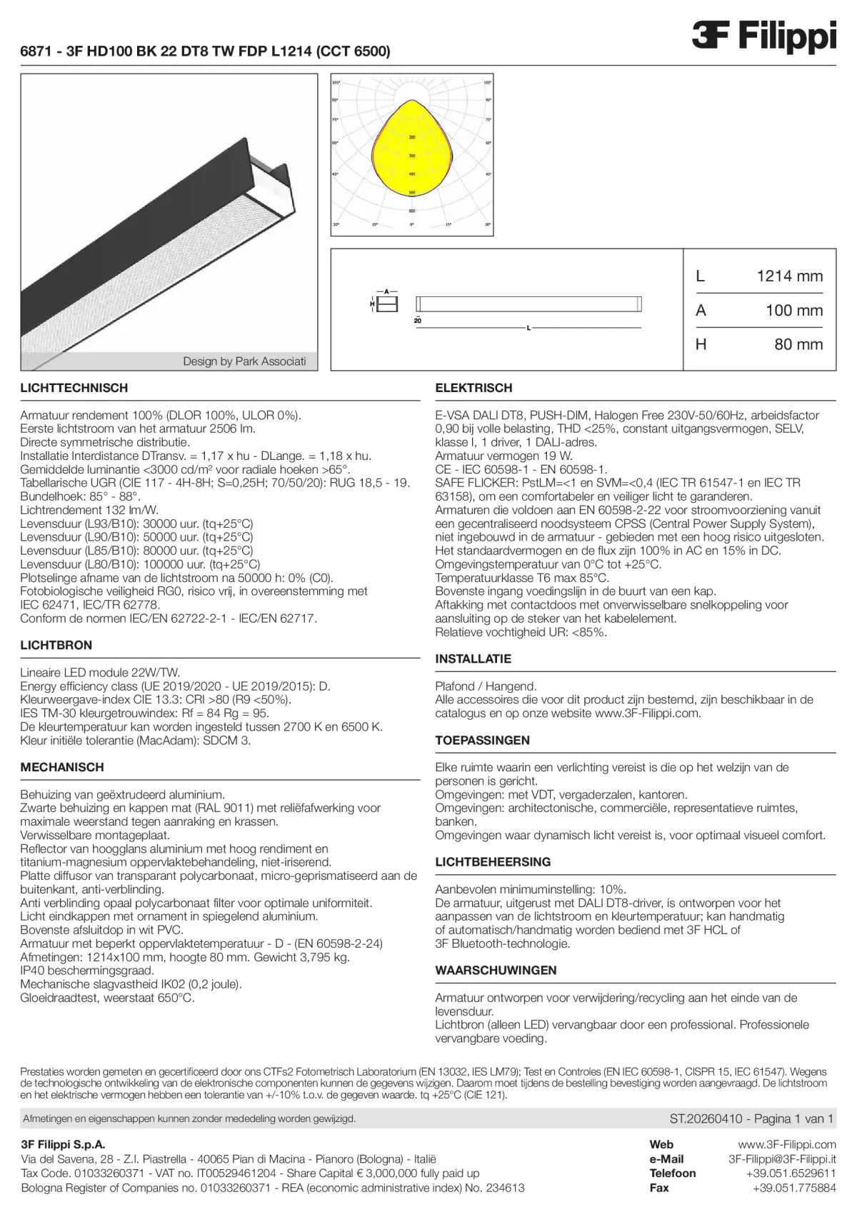 6871 - 3F HD100 BK 22 DT8 TW FDP L1214 (CCT 6500) - Datasheet - nl