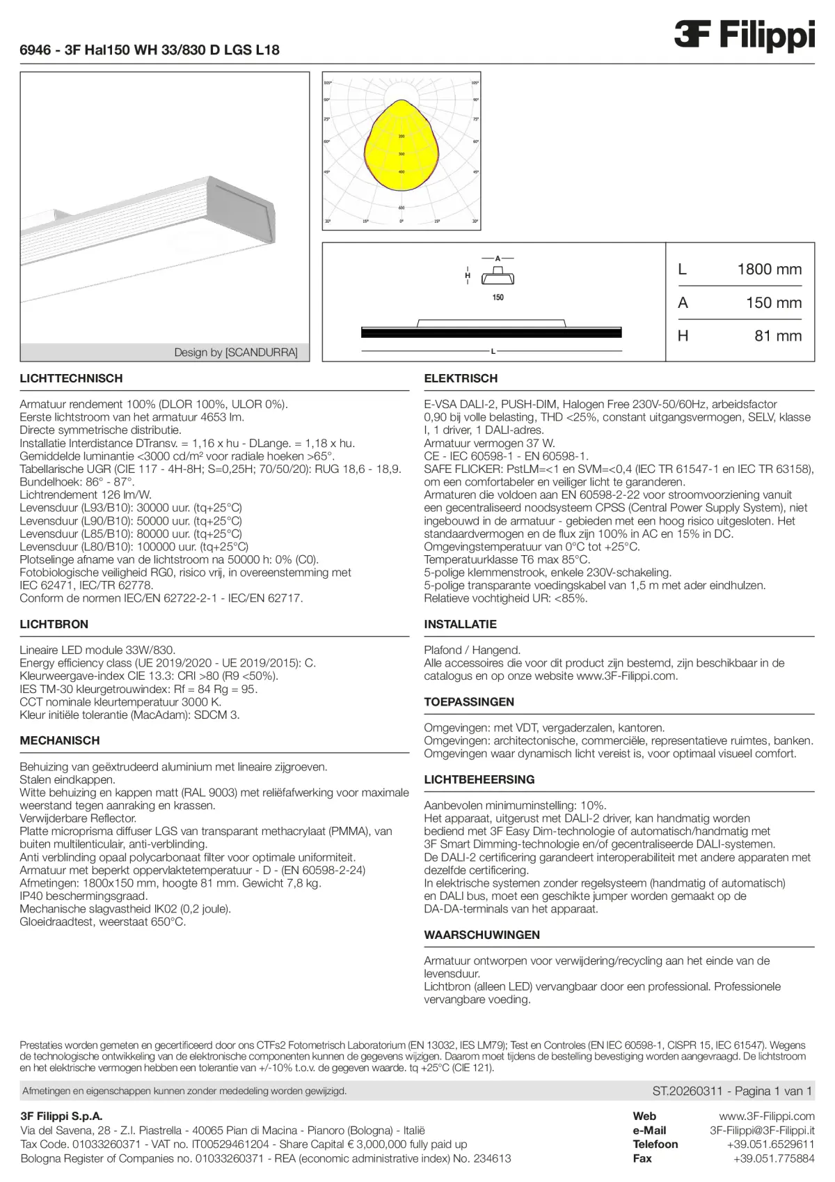 6946 - 3F Hal150 WH 33-830 D LGS L18 - Datasheet - nl