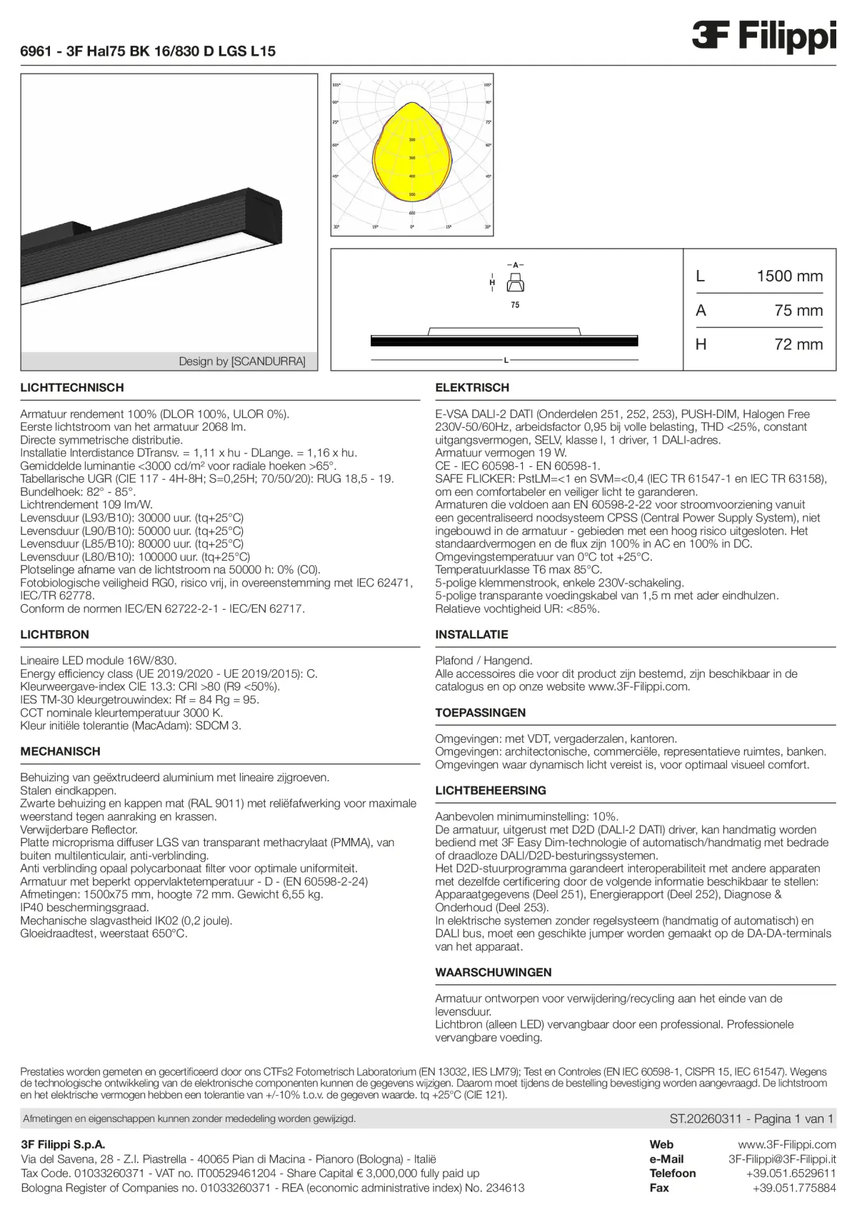 6961 - 3F Hal75 BK 16-830 D LGS L15 - Datasheet - nl