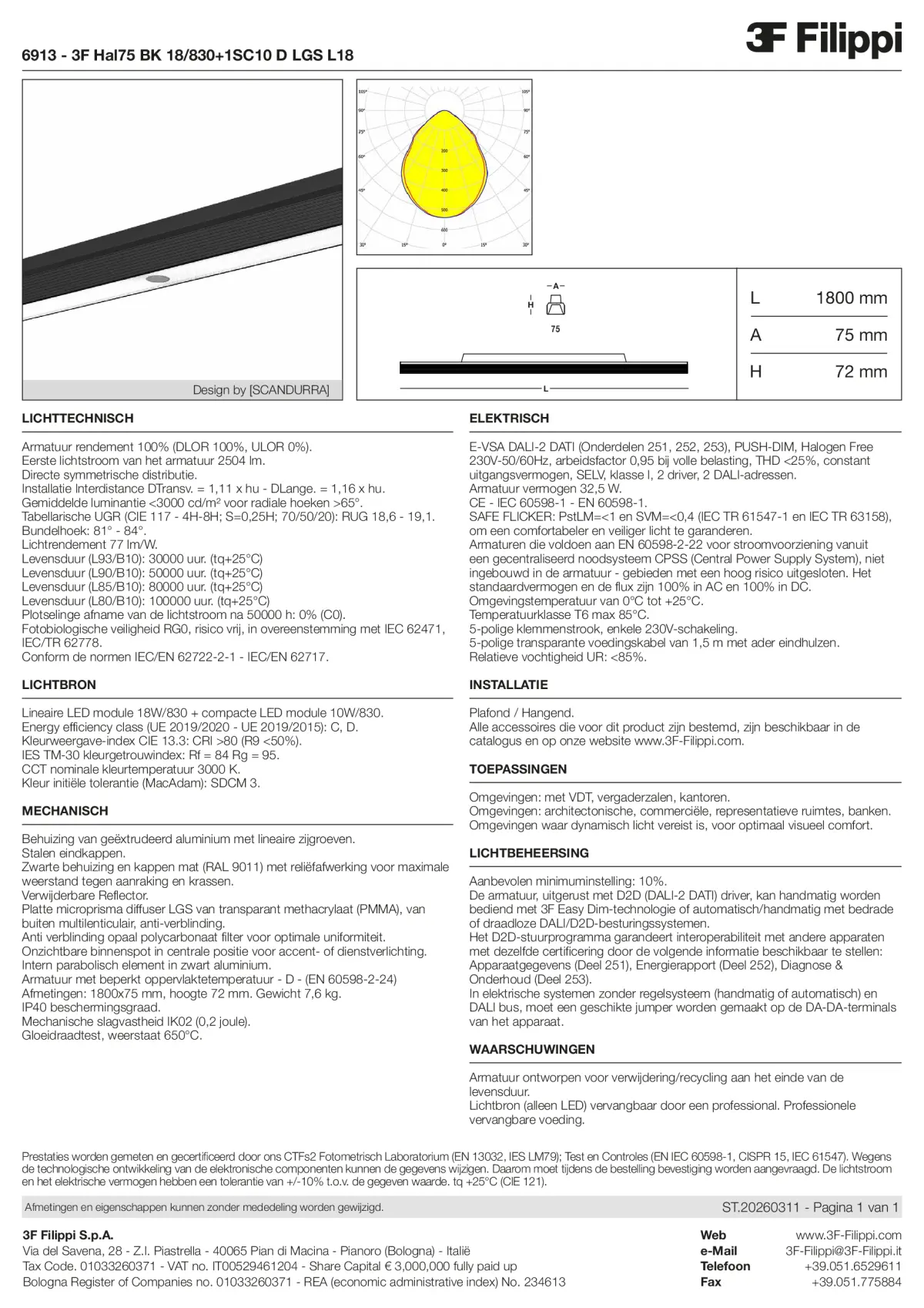 6913 - 3F Hal75 BK 18-830+1SC10 D LGS L18 - Datasheet - nl