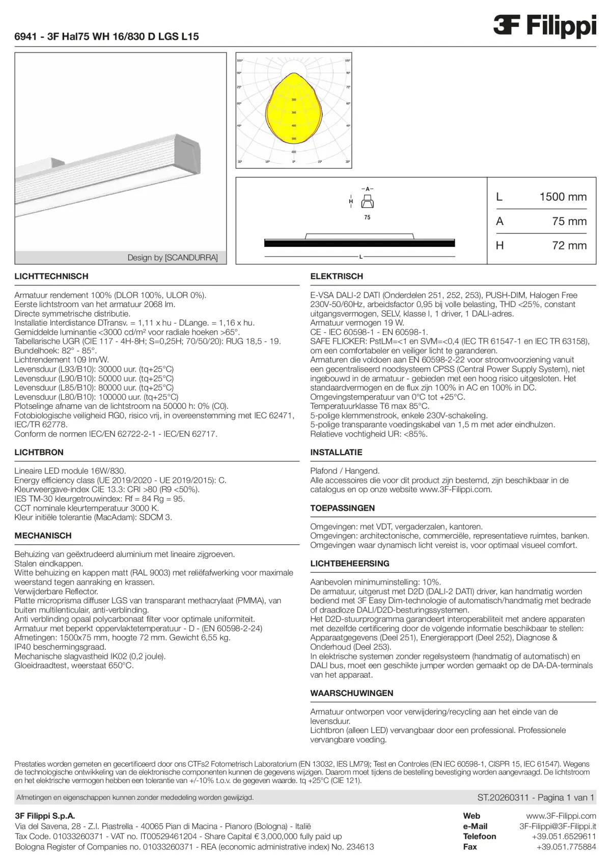6941 - 3F Hal75 WH 16-830 D LGS L15 - Datasheet - nl