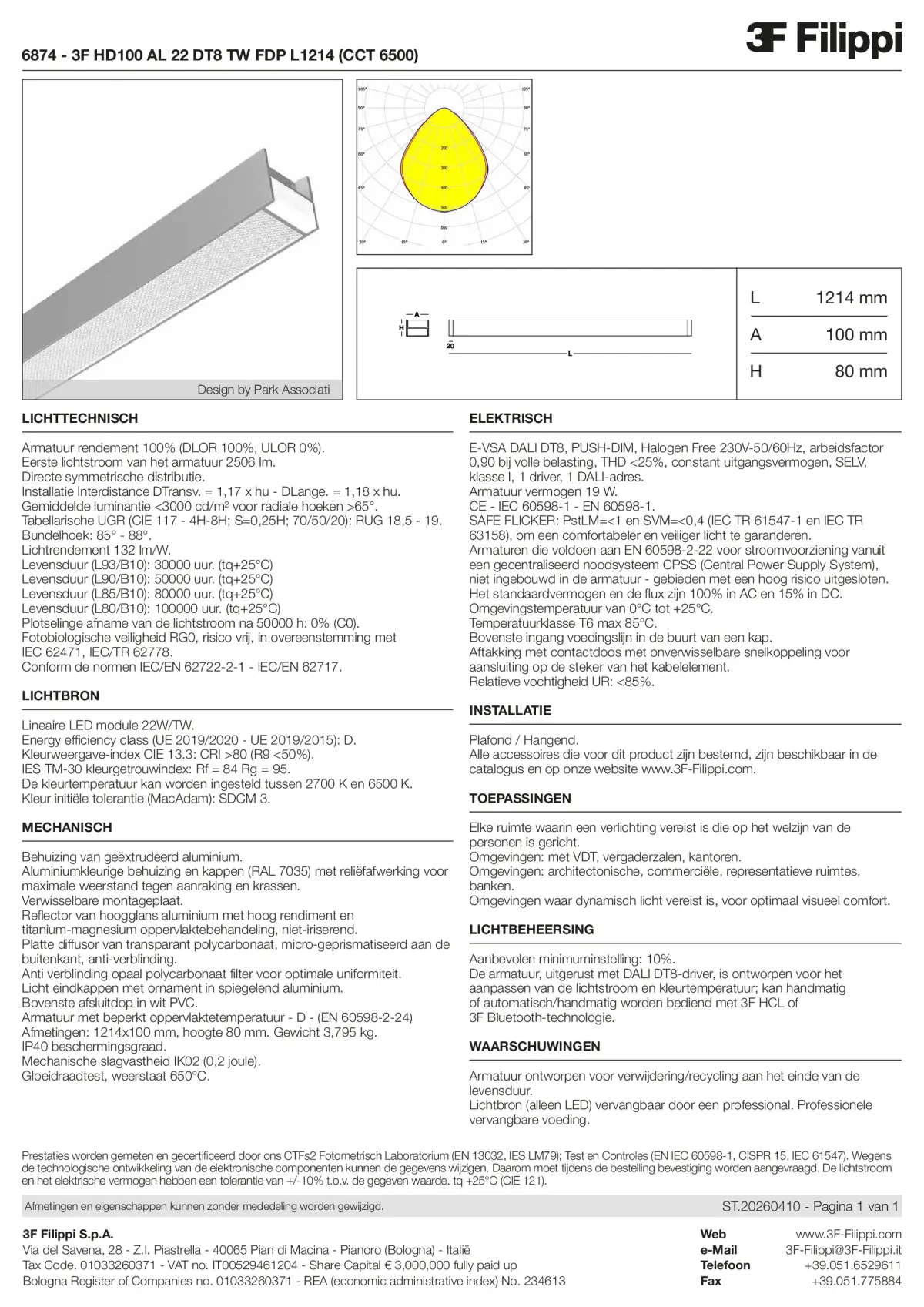 6874 - 3F HD100 AL 22 DT8 TW FDP L1214 (CCT 6500) - Datasheet - nl