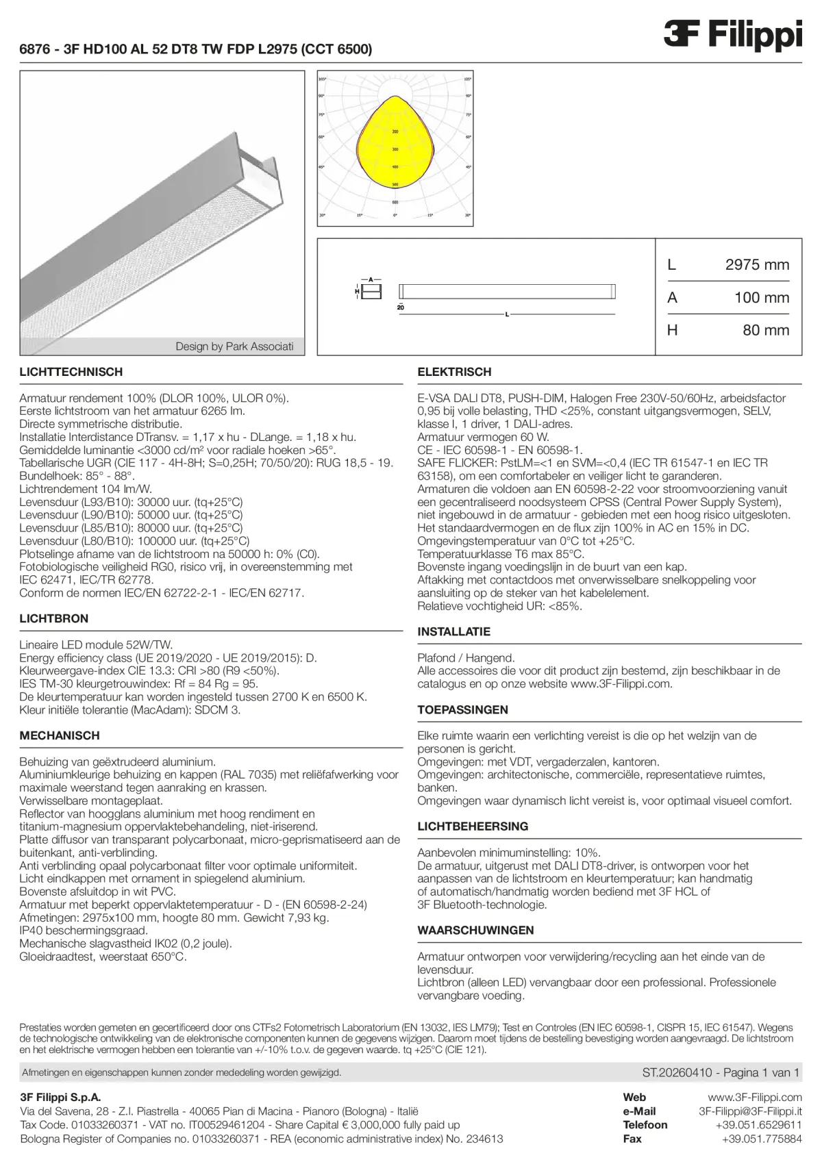 6876 - 3F HD100 AL 52 DT8 TW FDP L2975 (CCT 6500) - Datasheet - nl