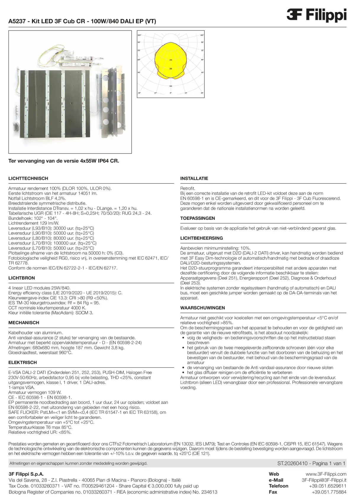 A5237 - Kit LED 3F Cub CR - 100W-840 DALI EP (VT) - Datasheet - nl