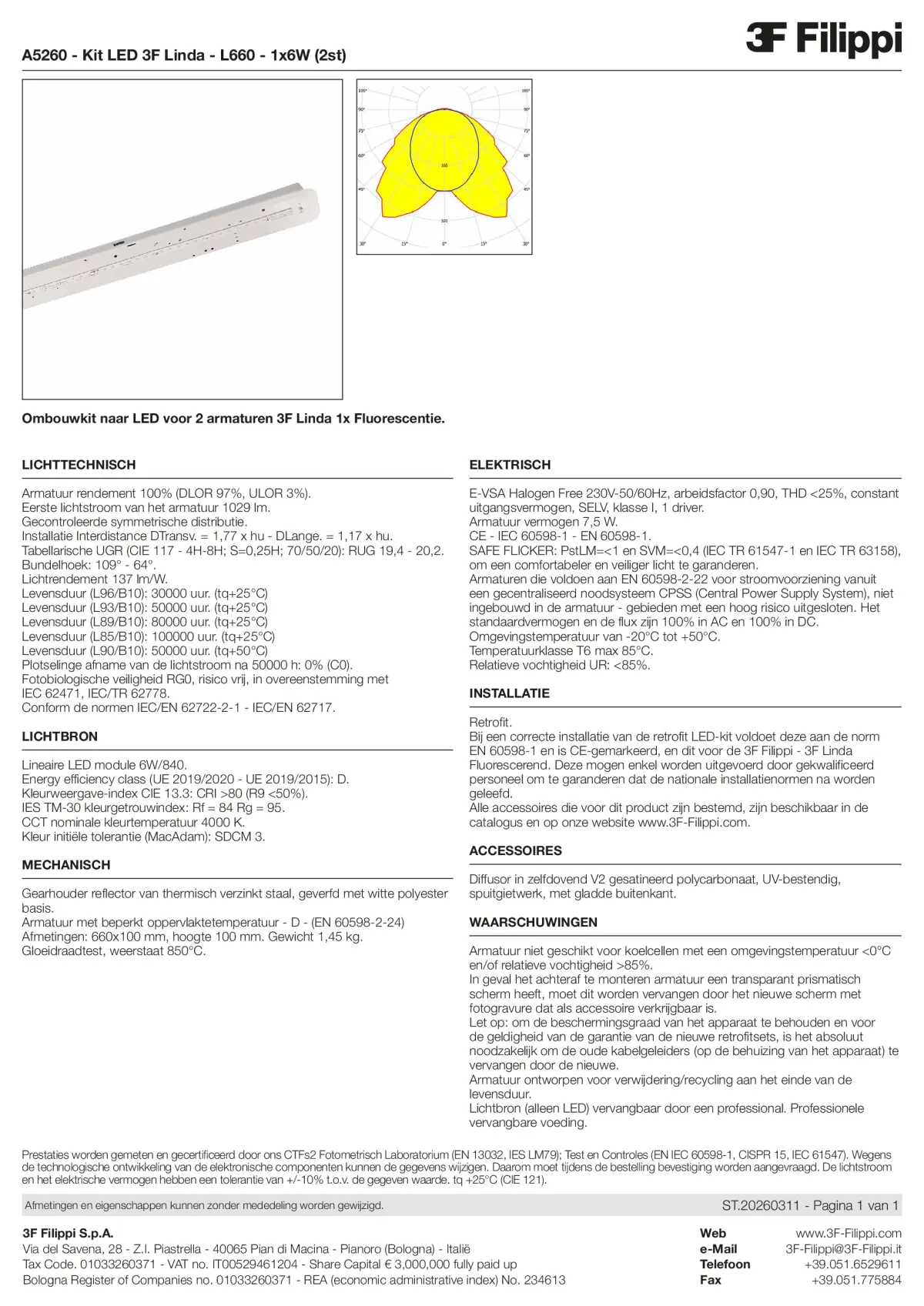 A5260 - Kit LED 3F Linda - L660 - 1x6W (2pz) - Datasheet - nl