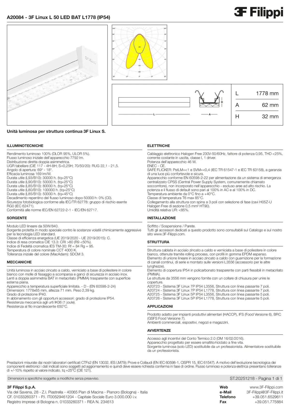 A20084 - 3F Linux L 50 LED BAT L1778 (IP54) - Datasheet - it