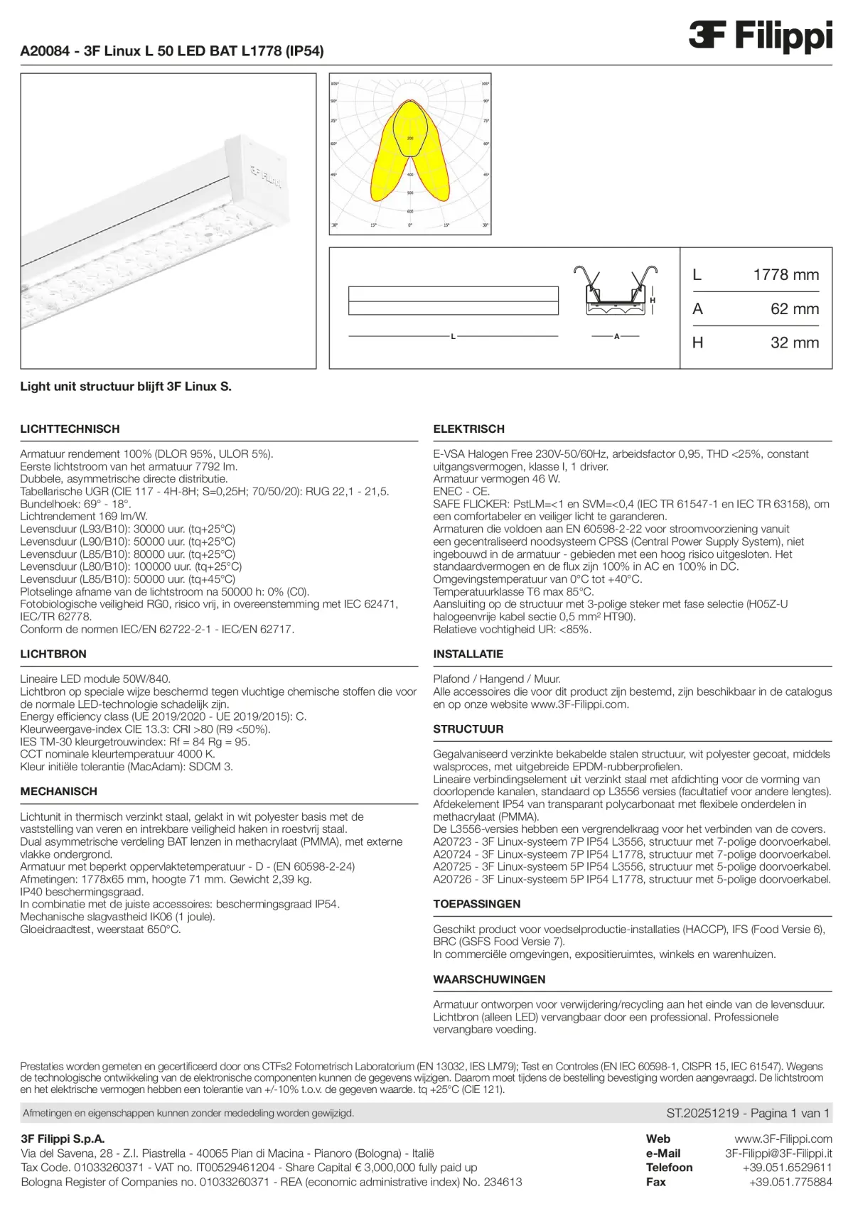 A20084 - 3F Linux L 50 LED BAT L1778 (IP54) - Datasheet - nl
