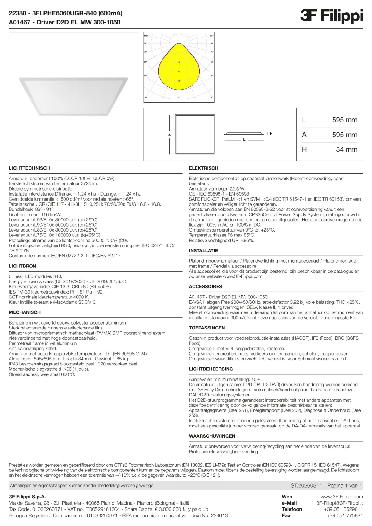 22380+A01467 - 3FLPHE6060UGR-840 (600mA) + D2D EL MW 300-1050 - Datasheet - nl
