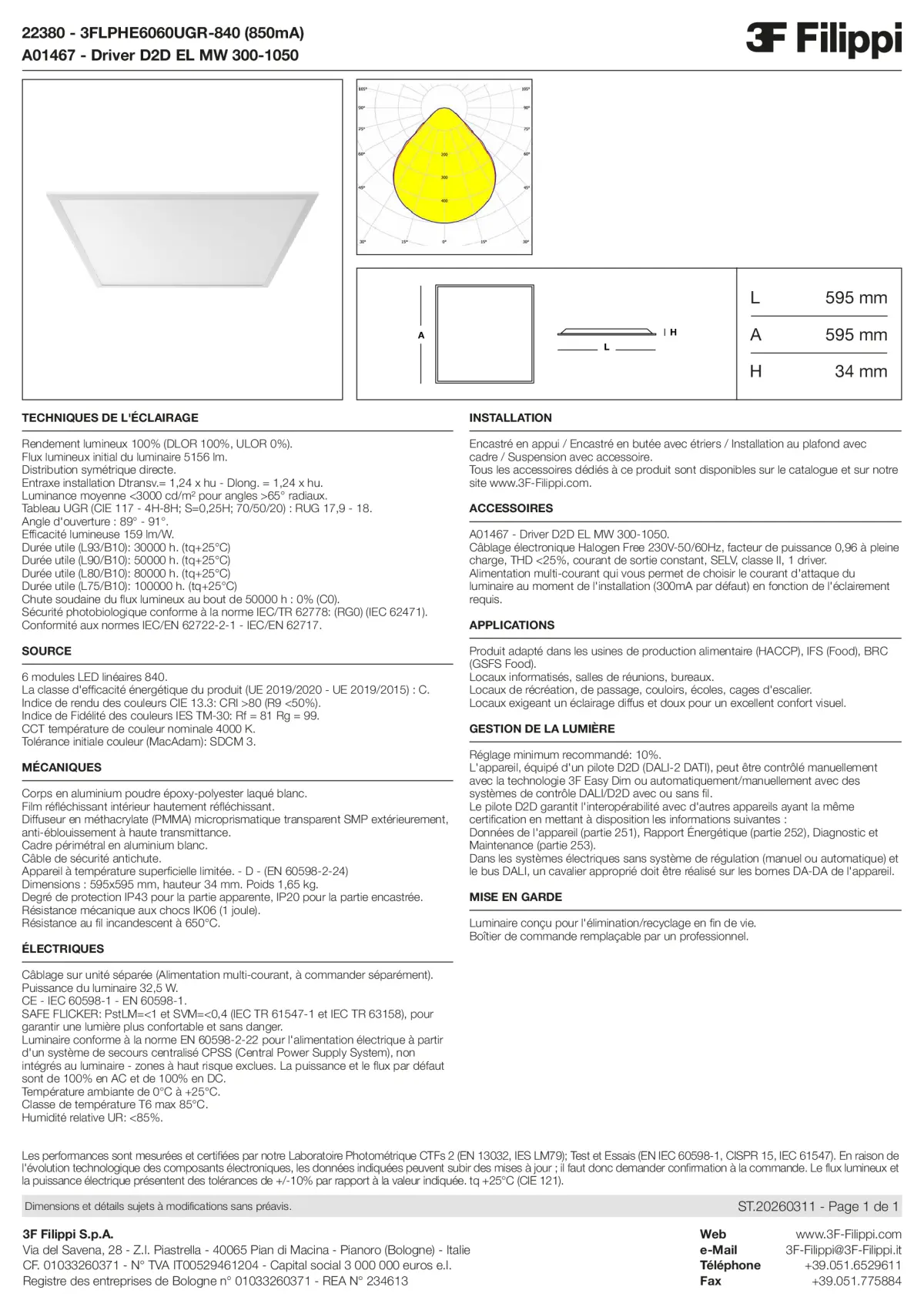 22380+A01467 - 3FLPHE6060UGR-840 (850mA) + D2D EL MW 300-1050 - Datasheet - fr
