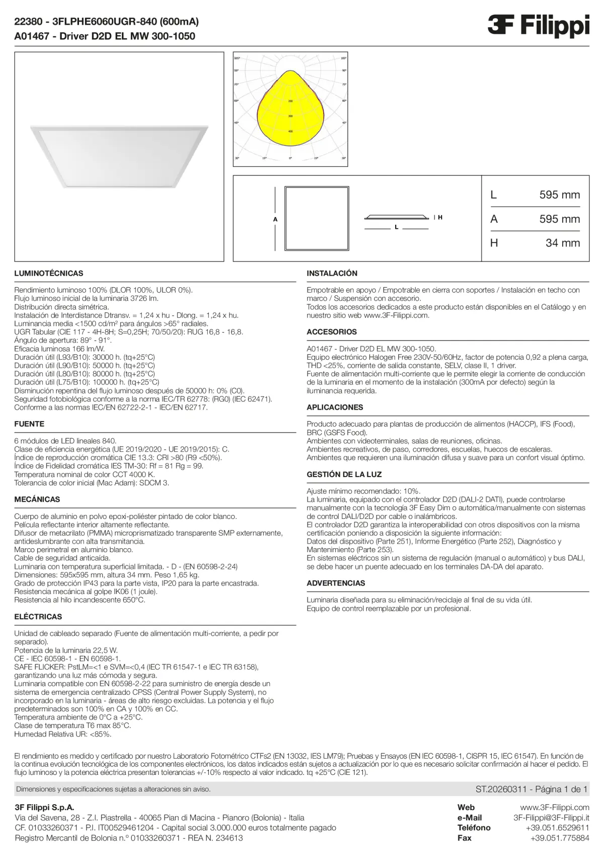 22380+A01467 - 3FLPHE6060UGR-840 (600mA) + D2D EL MW 300-1050 - Datasheet - es