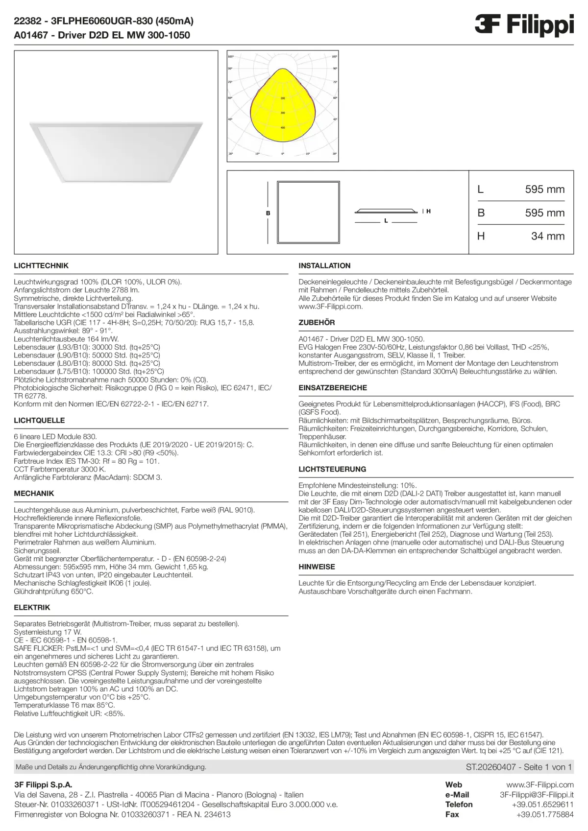 22382+A01467 - 3FLPHE6060UGR-830 (450mA) + D2D EL MW 300-1050 - Datasheet - de