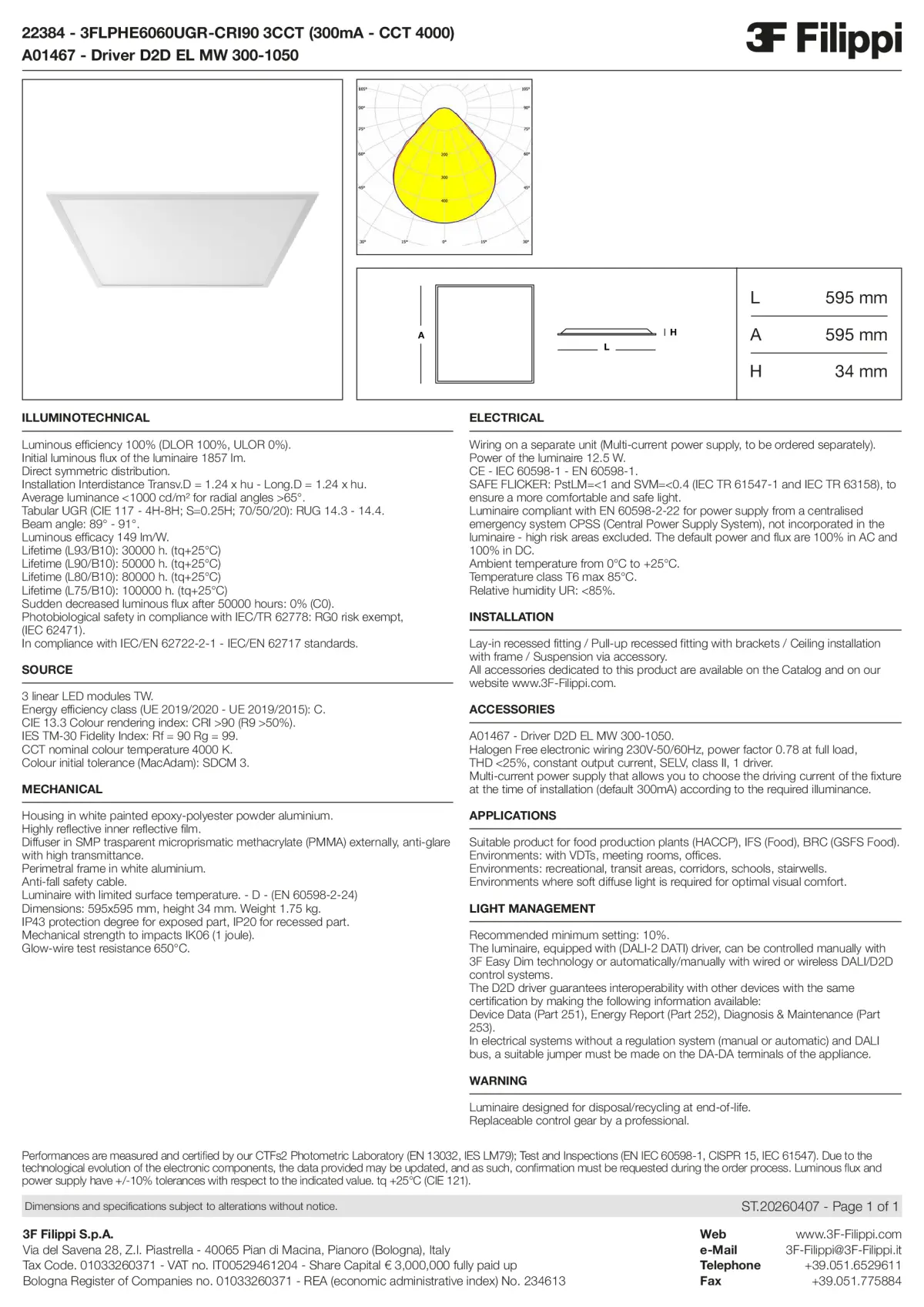 22384+A01467 - 3FLPHE6060UGR-CRI90 3CCT (300mA - CCT 4000) + D2D EL MW 300-1050 - Datasheet - en