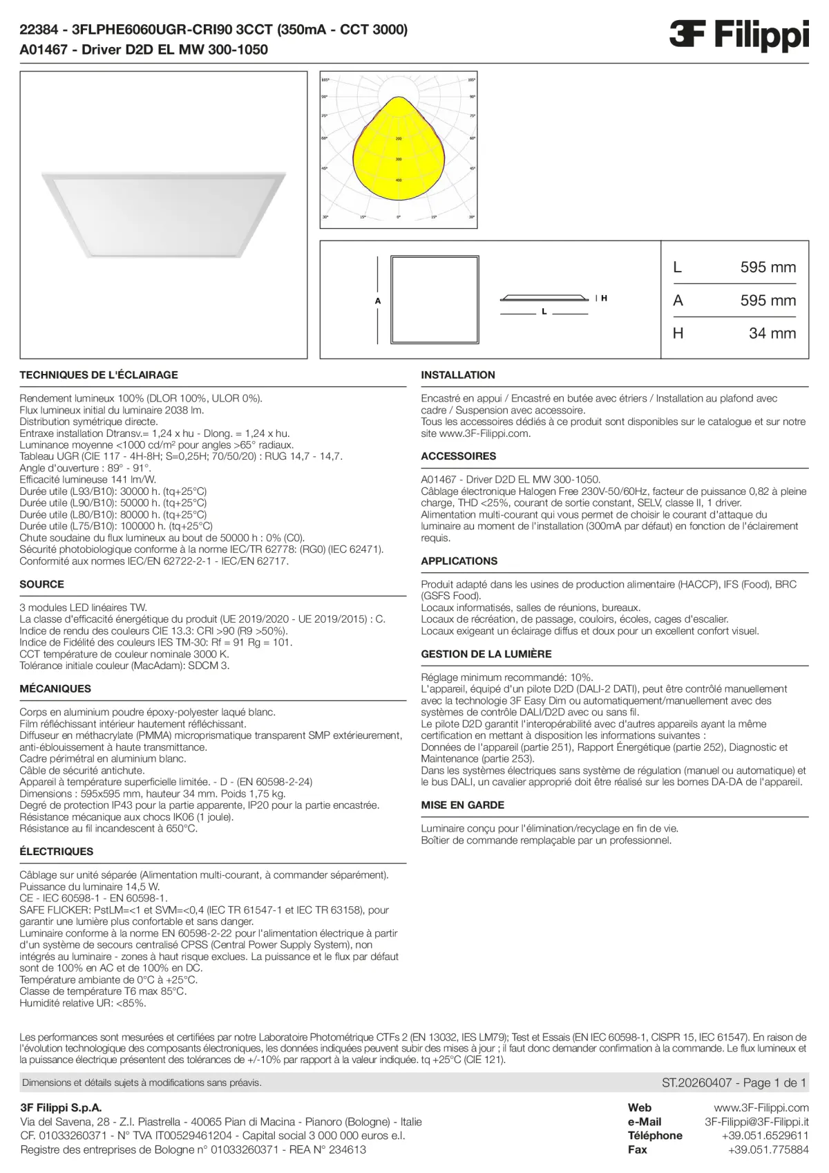 22384+A01467 - 3FLPHE6060UGR-CRI90 3CCT (350mA - CCT 3000) + D2D EL MW 300-1050 - Datasheet - fr