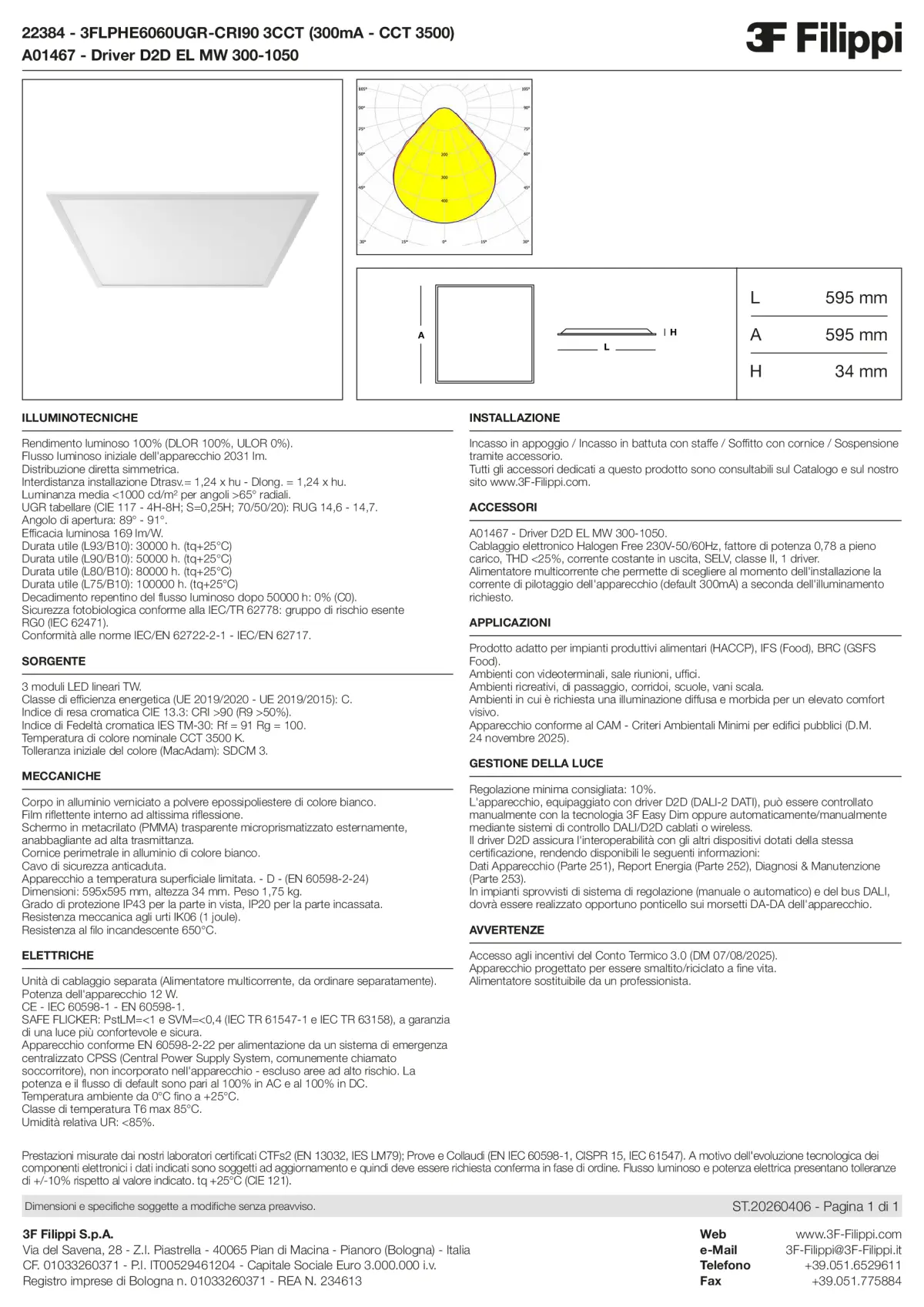 22384+A01467 - 3FLPHE6060UGR-CRI90 3CCT (300mA - CCT 3500) + D2D EL MW 300-1050 - Datasheet - it