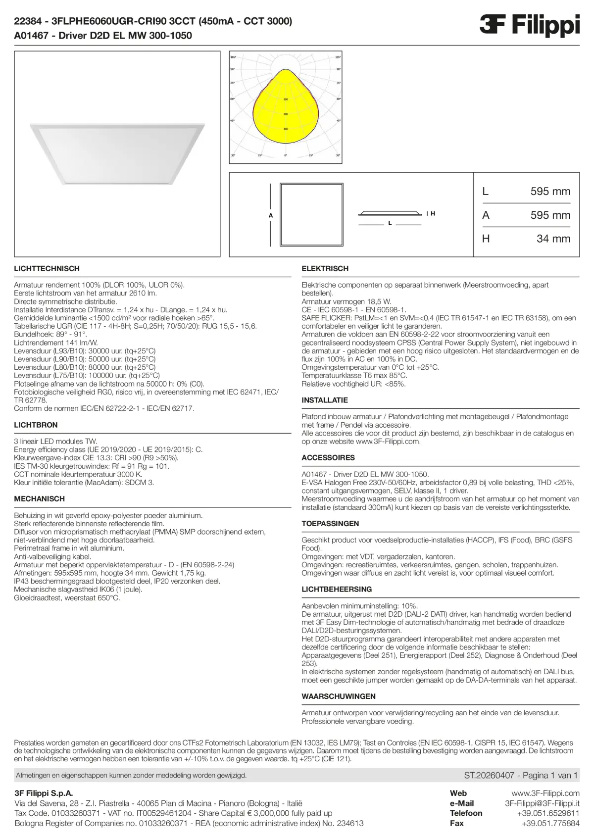 22384+A01467 - 3FLPHE6060UGR-CRI90 3CCT (450mA - CCT 3000) + D2D EL MW 300-1050 - Datasheet - nl