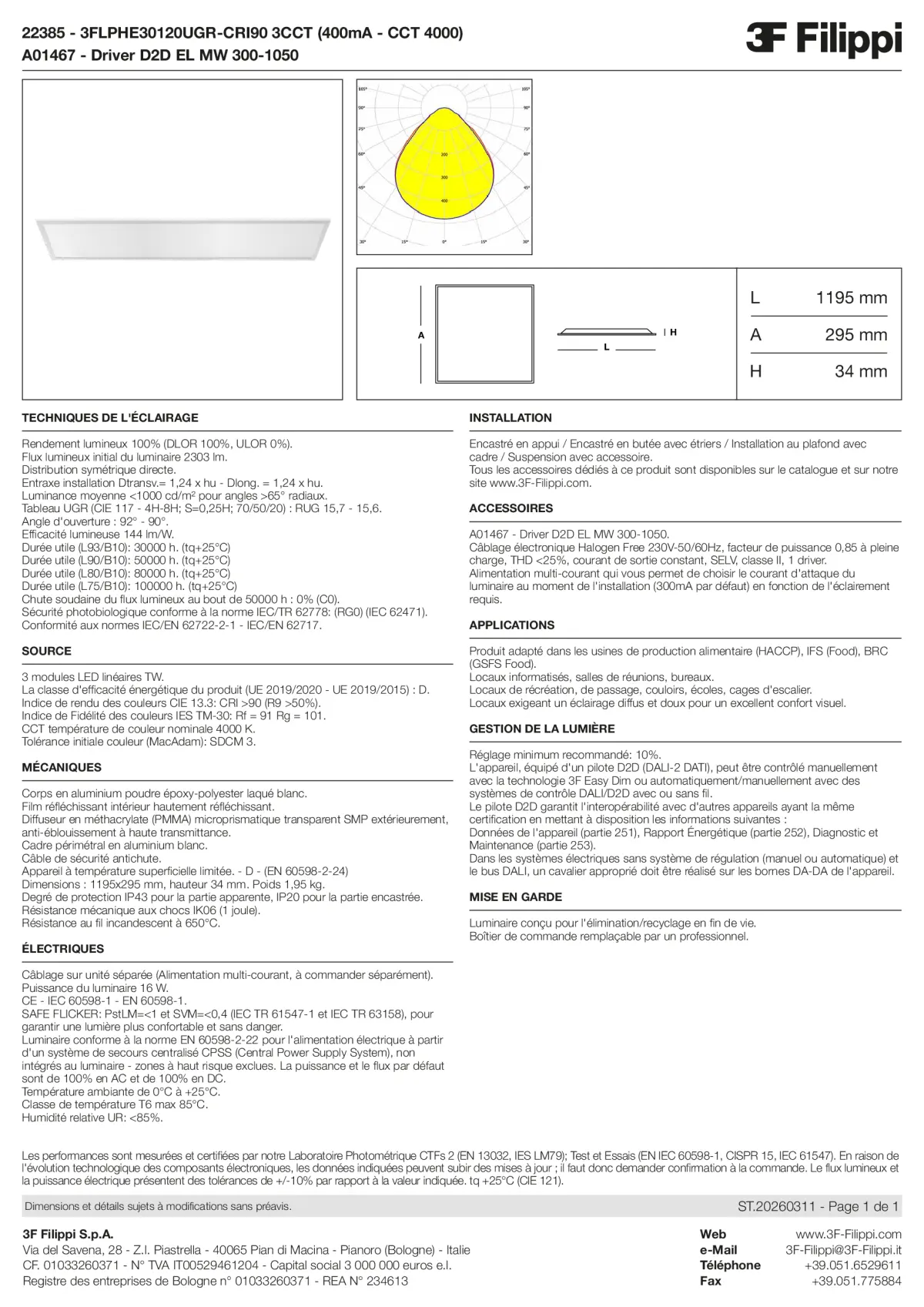 22385+A01467 - 3FLPHE30120UGR-CRI90 3CCT (400mA - CCT 4000) + D2D EL MW 300-1050 - Datasheet - fr