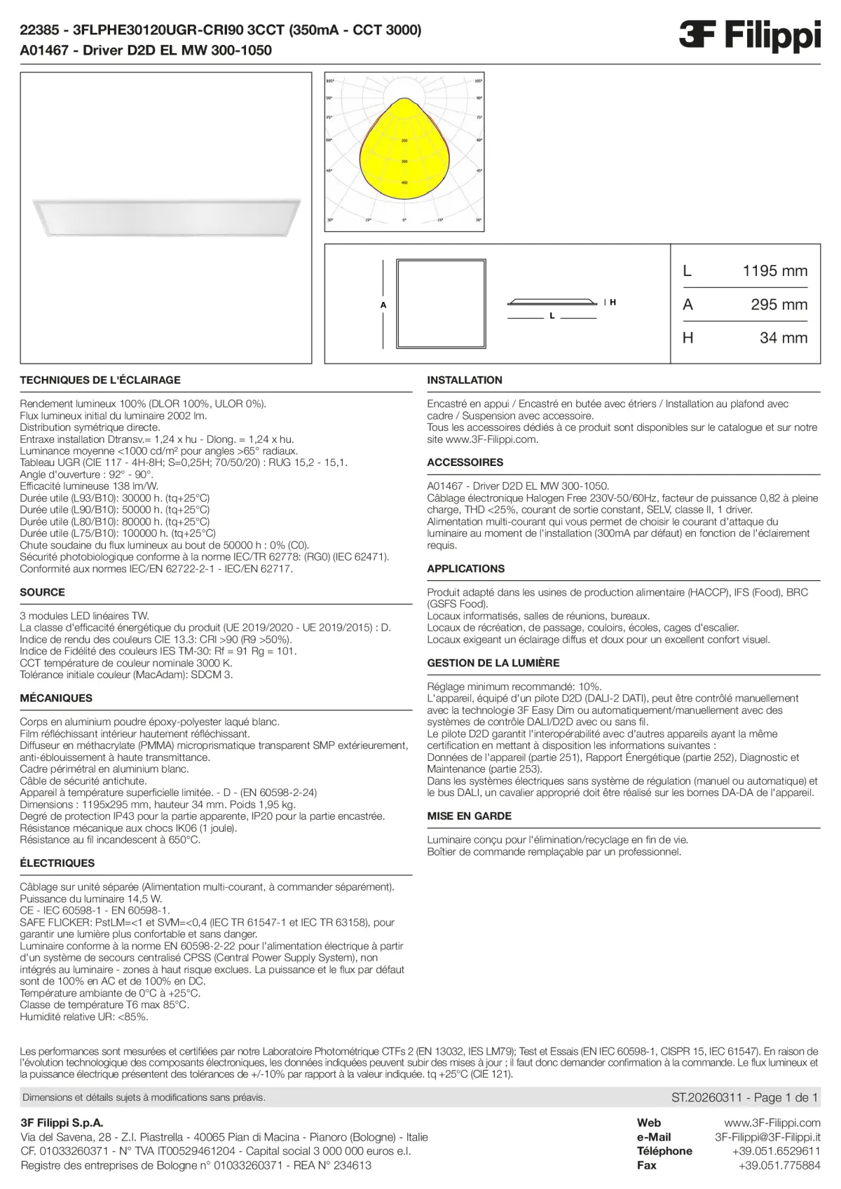 22385+A01467 - 3FLPHE30120UGR-CRI90 3CCT (350mA - CCT 3000) + D2D EL MW 300-1050 - Datasheet - fr
