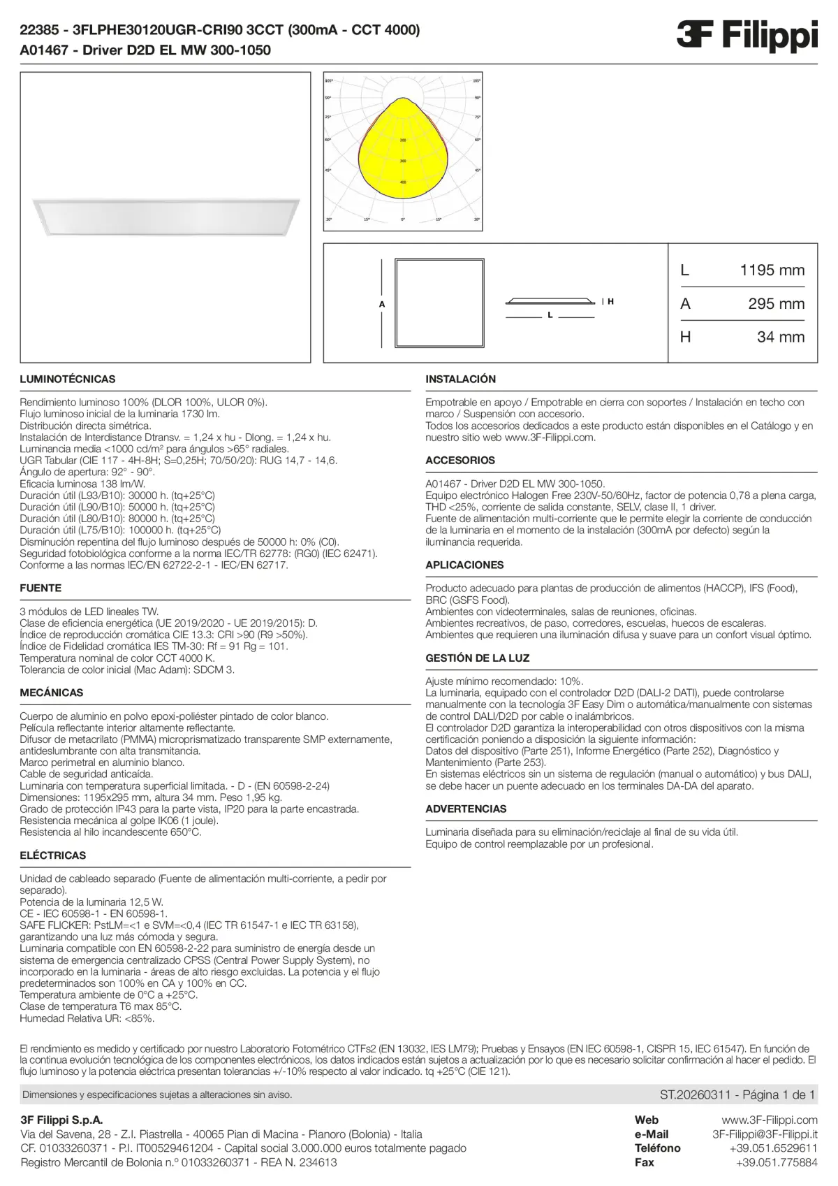 22385+A01467 - 3FLPHE30120UGR-CRI90 3CCT (300mA - CCT 4000) + D2D EL MW 300-1050 - Datasheet - es
