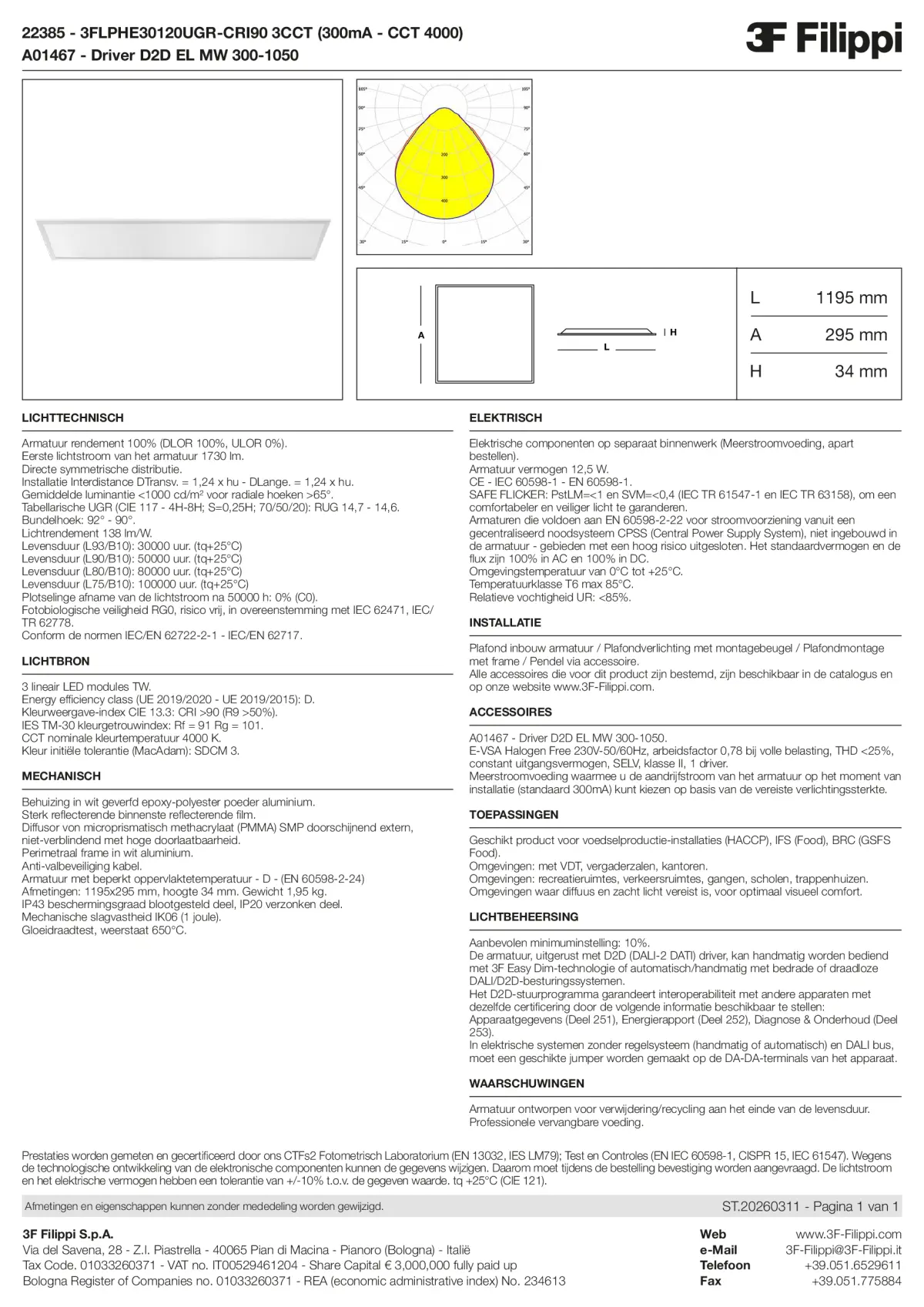 22385+A01467 - 3FLPHE30120UGR-CRI90 3CCT (300mA - CCT 4000) + D2D EL MW 300-1050 - Datasheet - nl