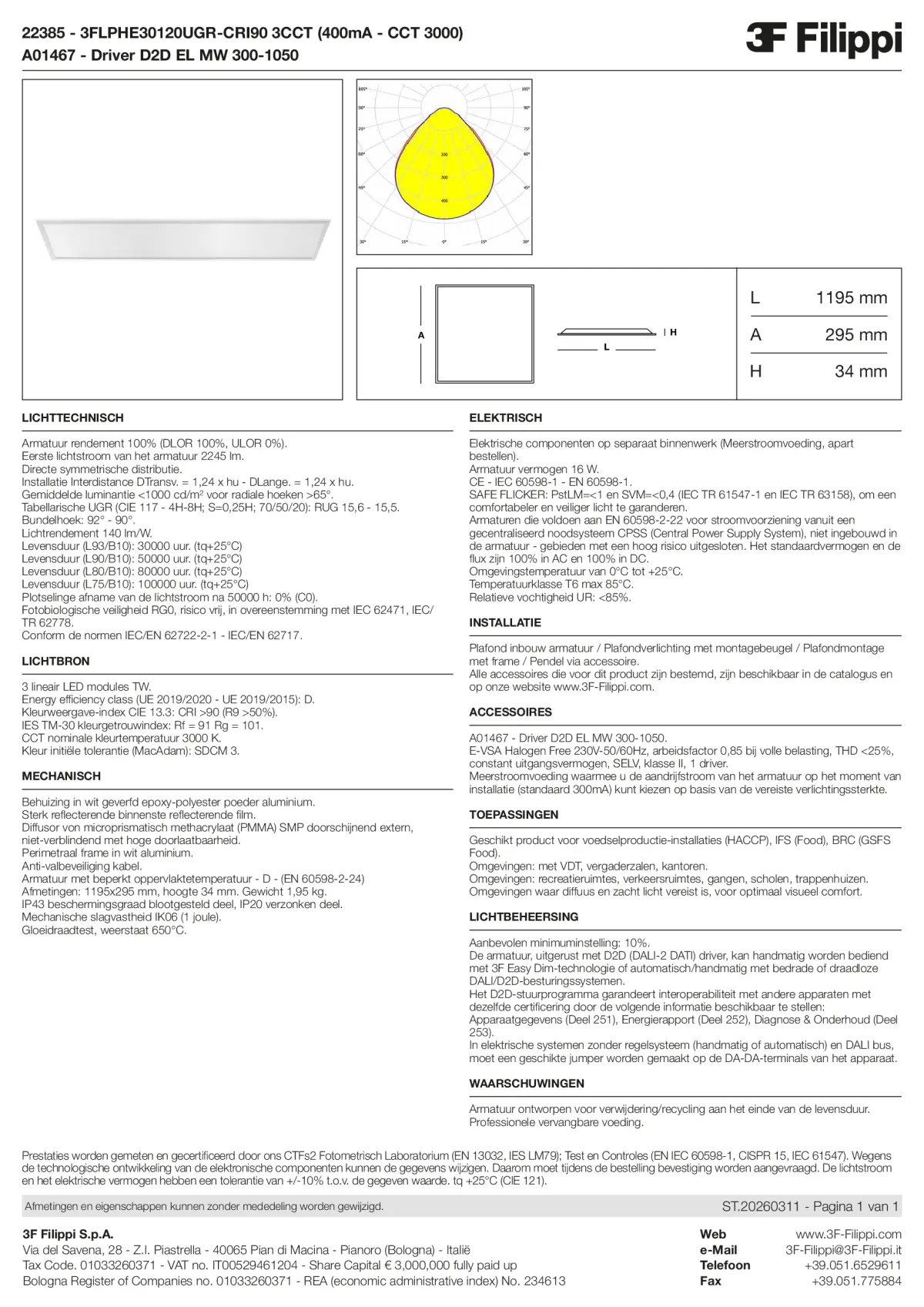 22385+A01467 - 3FLPHE30120UGR-CRI90 3CCT (400mA - CCT 3000) + D2D EL MW 300-1050 - Datasheet - nl