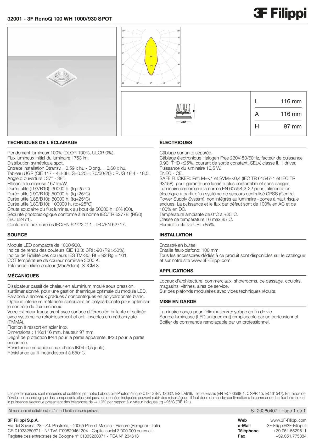 32001 - 3F RenoQ 100 WH 1000-930 SPOT - Datasheet - fr
