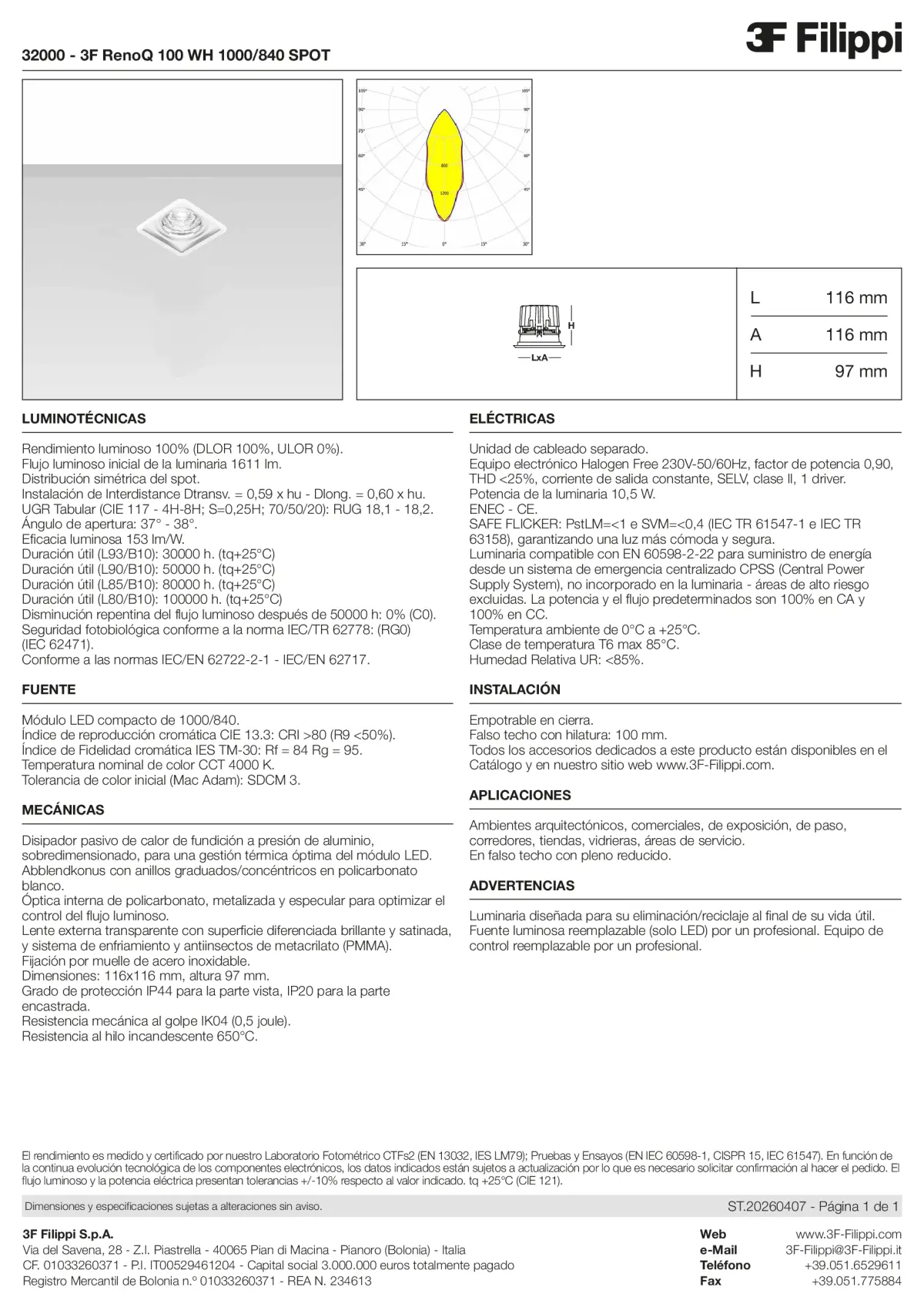 32000 - 3F RenoQ 100 WH 1000-840 SPOT - Datasheet - es