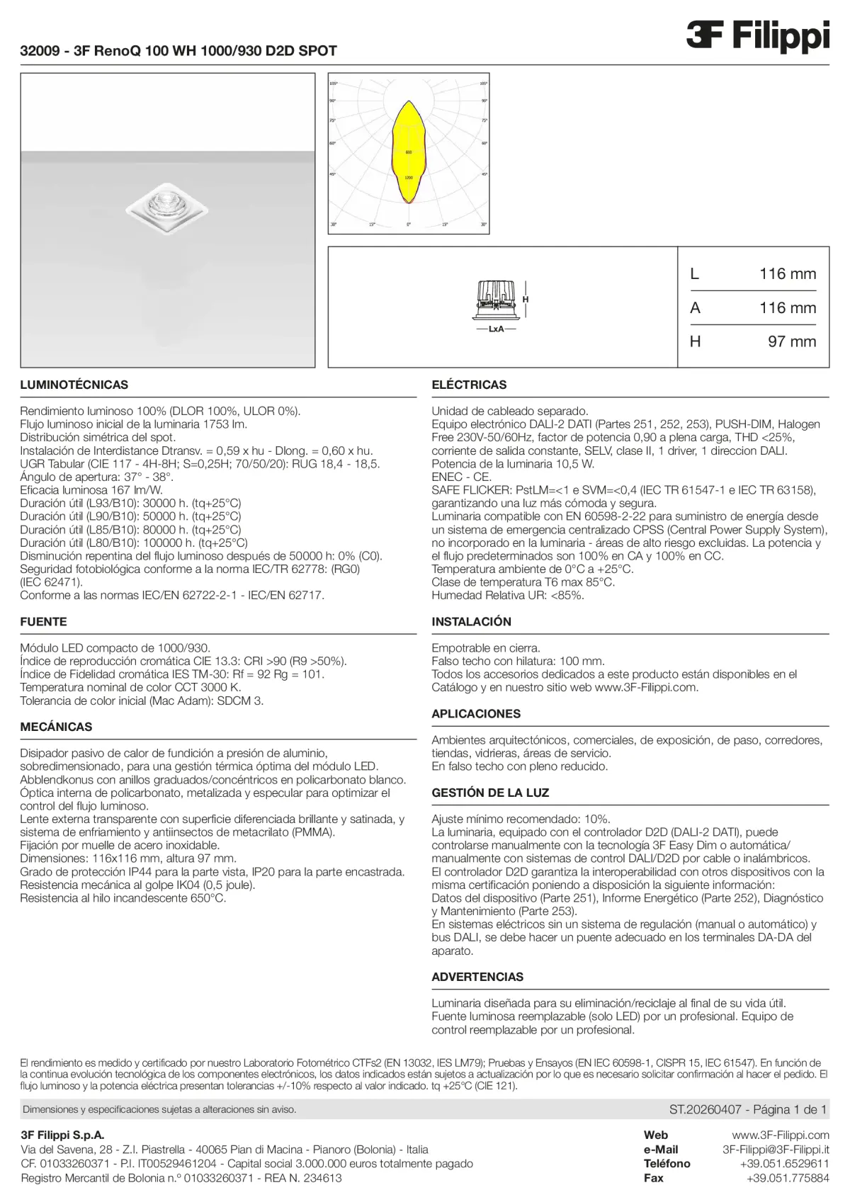 32009 - 3F RenoQ 100 WH 1000-930 D2D SPOT - Datasheet - es