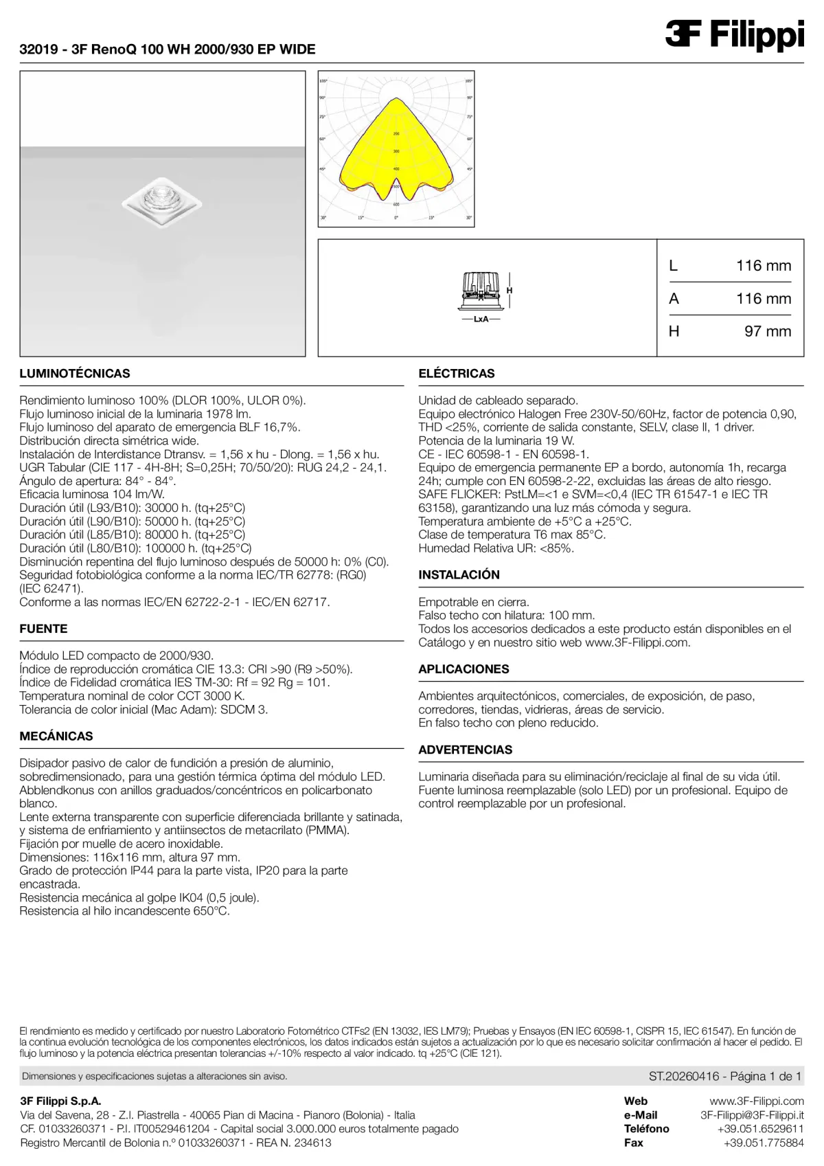 32019 - 3F RenoQ 100 WH 2000-930 EP WIDE - Datasheet - es