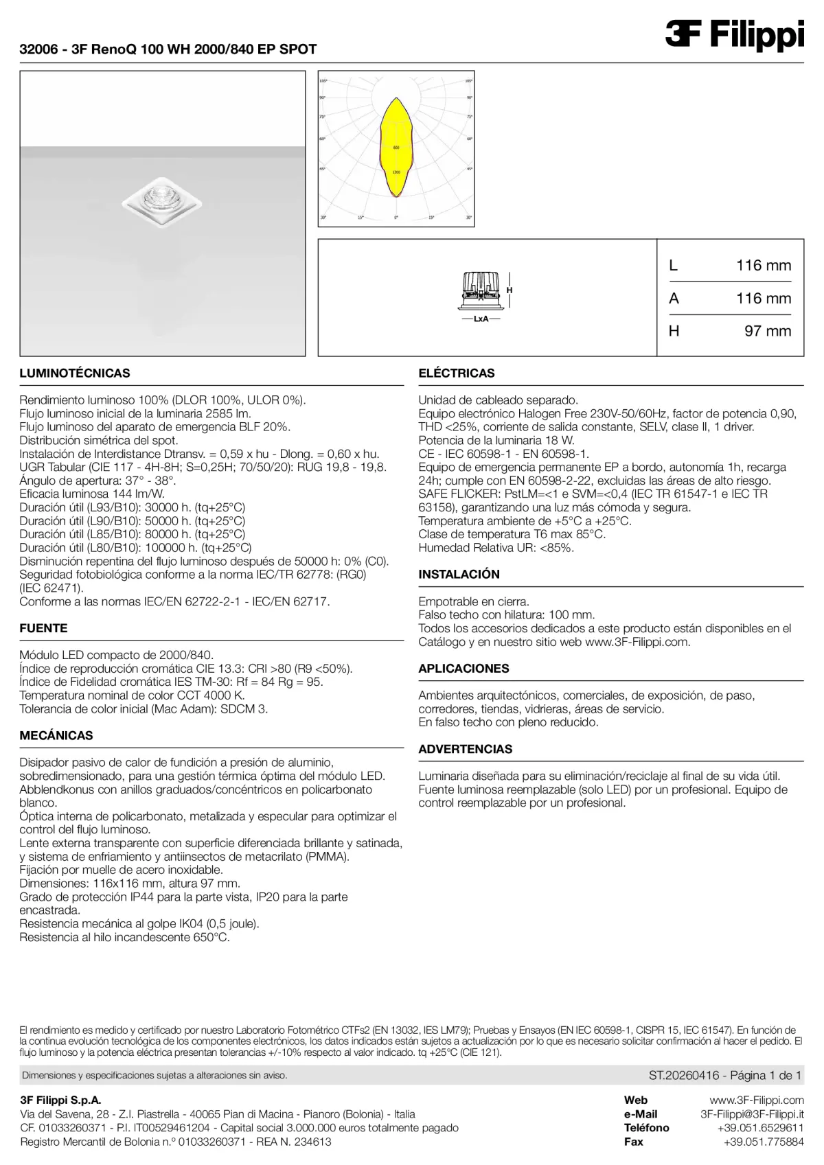 32006 - 3F RenoQ 100 WH 2000-840 EP SPOT - Datasheet - es