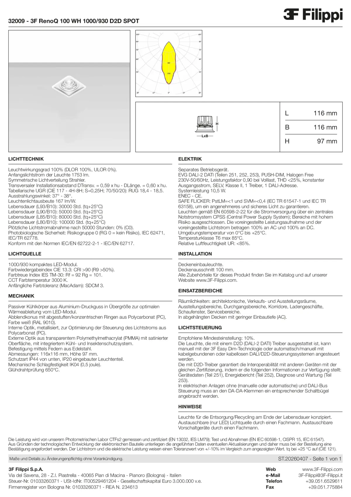 32009 - 3F RenoQ 100 WH 1000-930 D2D SPOT - Datasheet - de