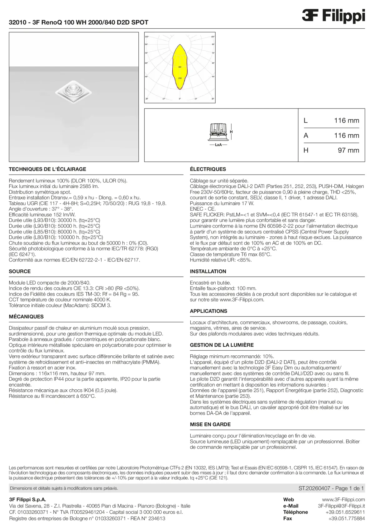 32010 - 3F RenoQ 100 WH 2000-840 D2D SPOT - Datasheet - fr