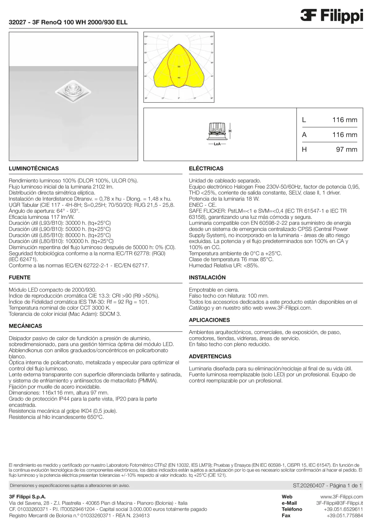 32027 - 3F RenoQ 100 WH 2000-930 ELL - Datasheet - es