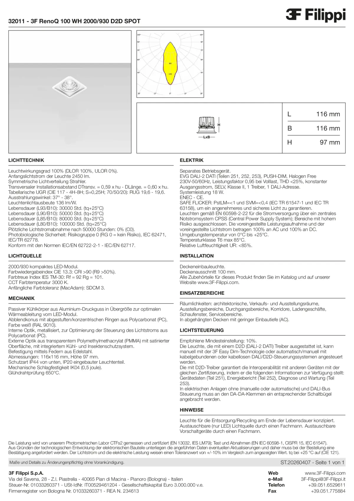 32011 - 3F RenoQ 100 WH 2000-930 D2D SPOT - Datasheet - de
