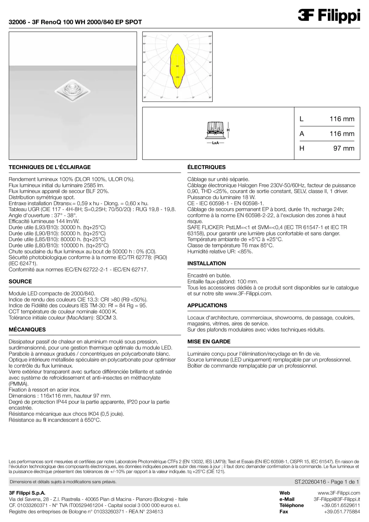 32006 - 3F RenoQ 100 WH 2000-840 EP SPOT - Datasheet - fr